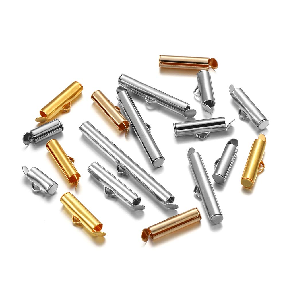 30-50Pcs Gold Crimp End Beads & Jewelry Clasps - 30mm Slide On End Tubes, DIY Beading Connectors for Bracelets & Necklaces - Perfect for Jewelry Making, Crafting & Gift Accessories (50Pcs)