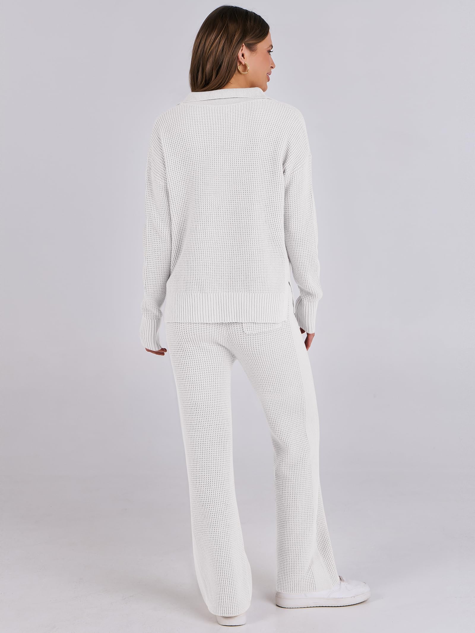 ANRABESS Women's Two Piece Outfits - Waffle Knit Sweater & Wide Leg Pants Lounge Set | Soft Matching Tracksuit for Women | Cozy Fall Winter Loungewear, Casual Outfit, Home Wear & Street Style Fashion