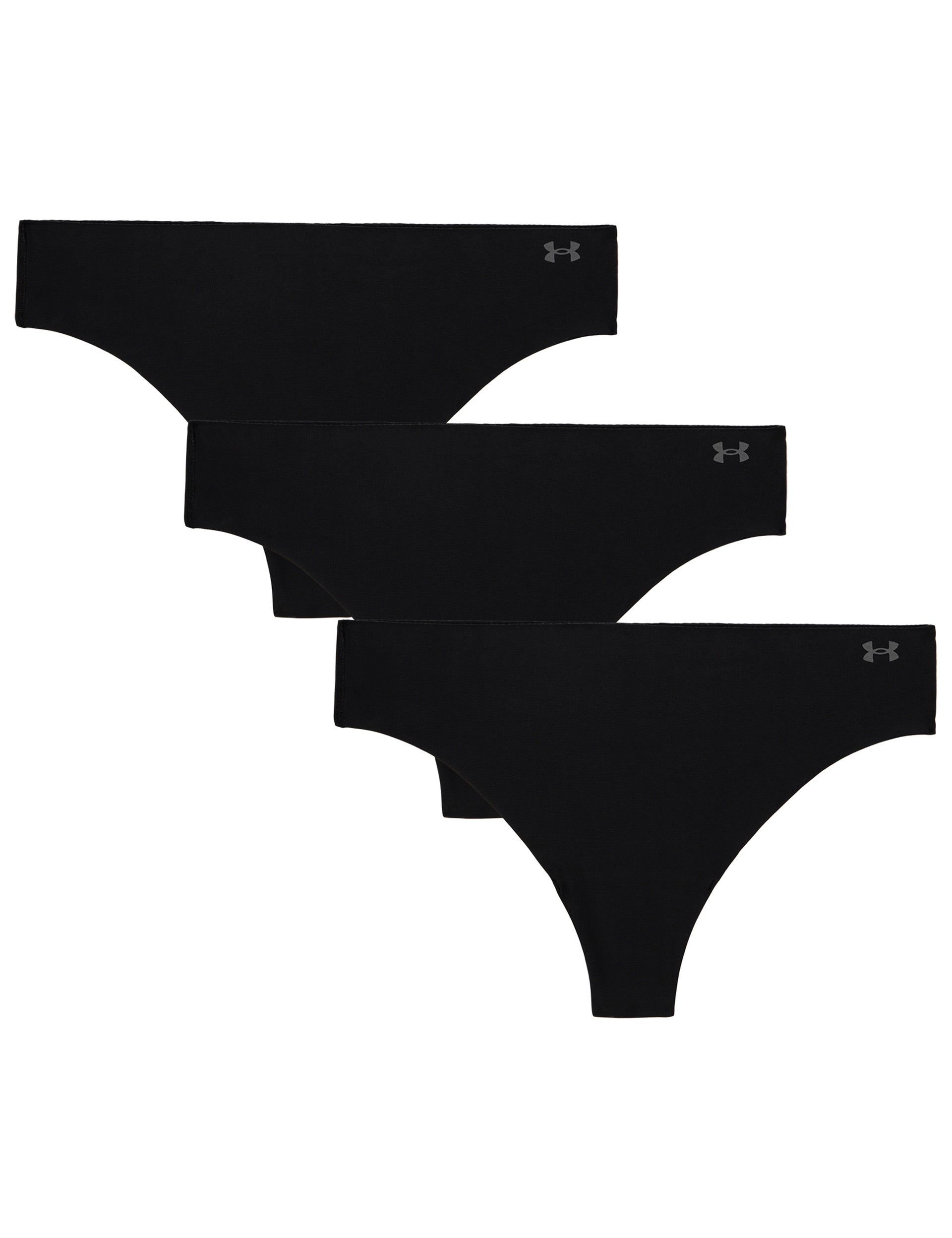 Pure Stretch 3 Pack No Show Thong Underwear - Black & Steel Colors | Seamless Comfort for Everyday Wear, Yoga & Workouts