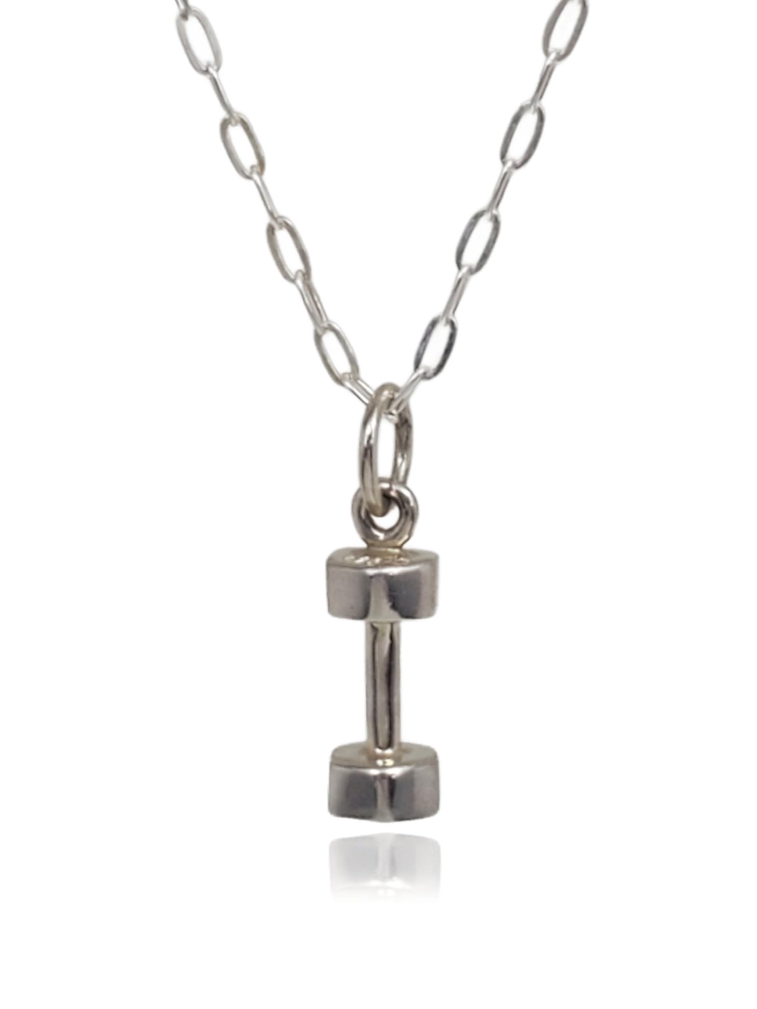 Sterling Silver Teeny Tiny Dumbbell Charm Necklace - 18 Inch Adjustable Chain - Gym Jewelry for Fitness Lovers & Workout Enthusiasts - Perfect for Yoga, Weightlifting & Gym Motivation