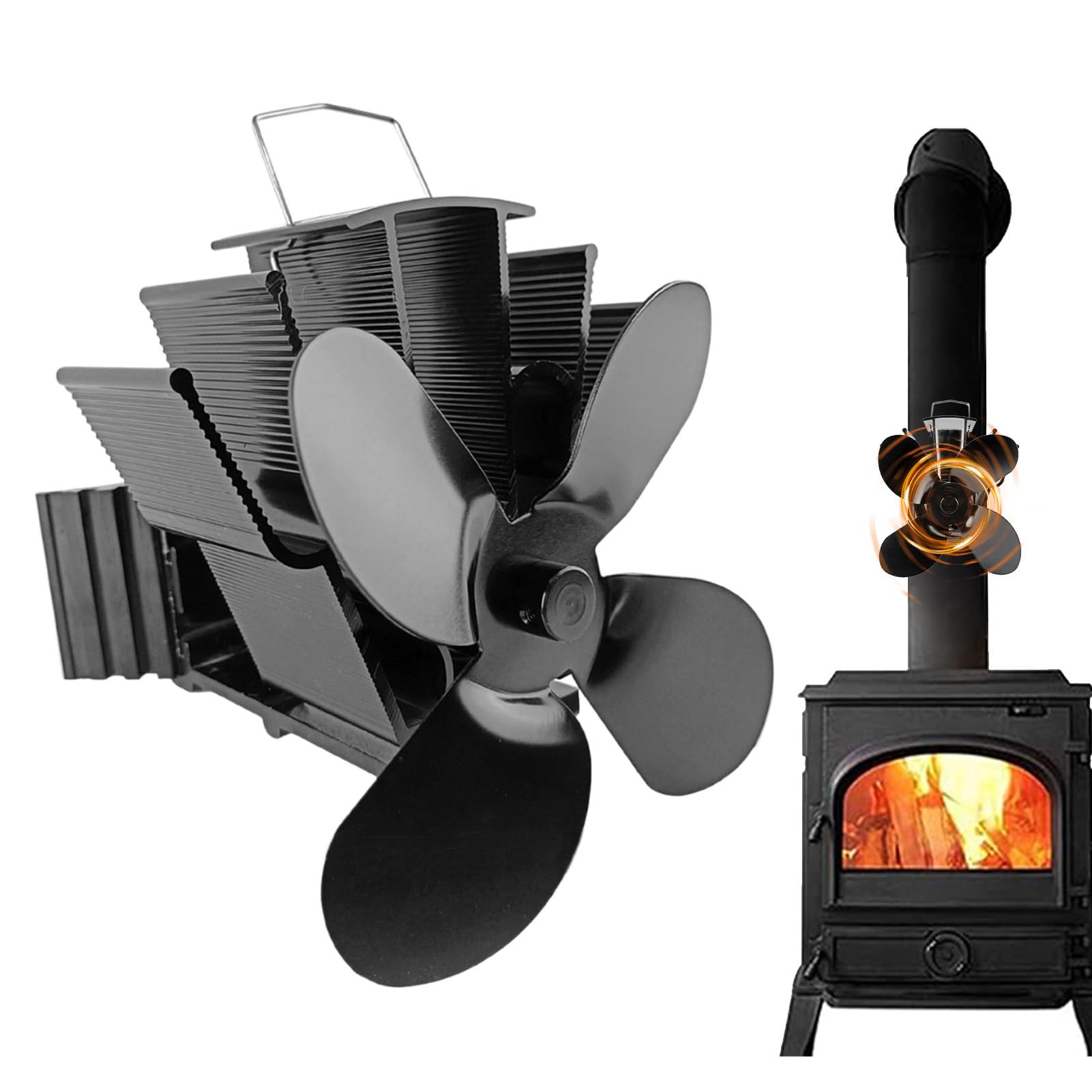 Efficient 4-Blade Heat Powered Stove Fan for Wood Burning Stove & Fireplace - Fast Start, Quiet Operation for Better Heat Distribution - Perfect for Home Heating, Cabin, RV & Outdoor Use