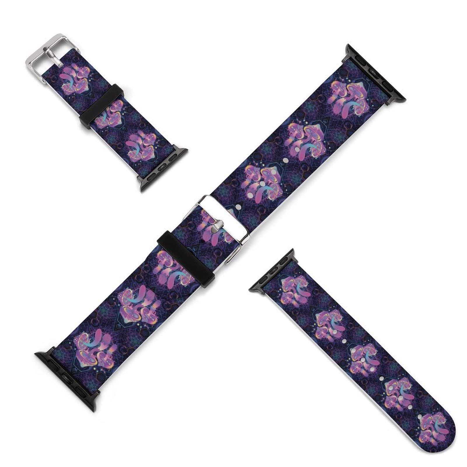 Magic Mushroom Psychedelic Art Silicone Watch Band - Compatible with Apple Watch Series 5/4/3/2/1 & SE - Soft Durable Replacement Strap for Women & Men - Perfect for Yoga, Music Festivals & Boho Fashion