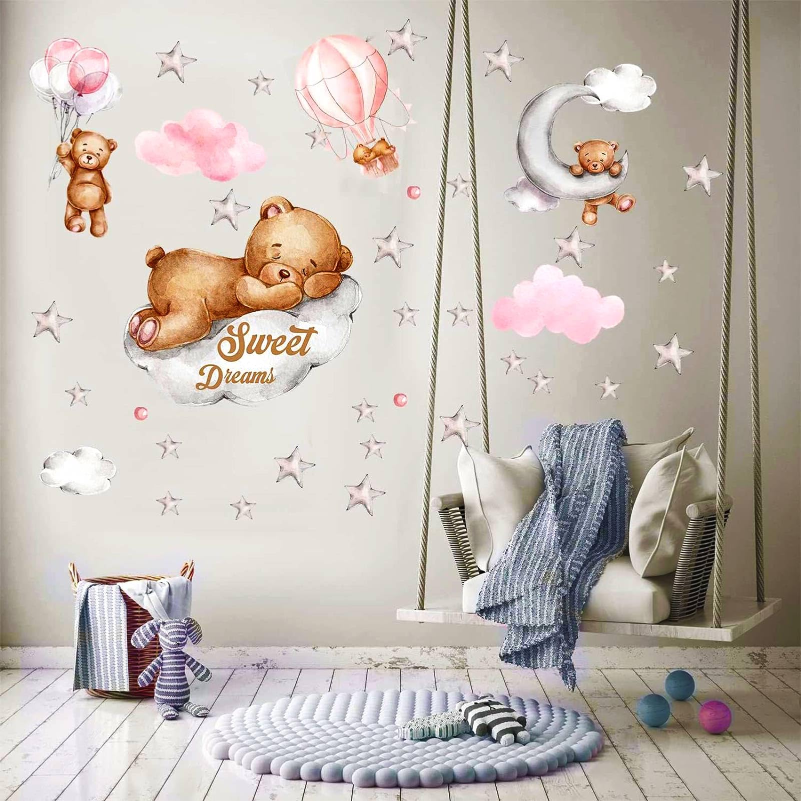 Moon & Stars Wall Decal for Nursery - Baby Room Decor for Boys & Girls - Perfect for Bedroom & Playroom