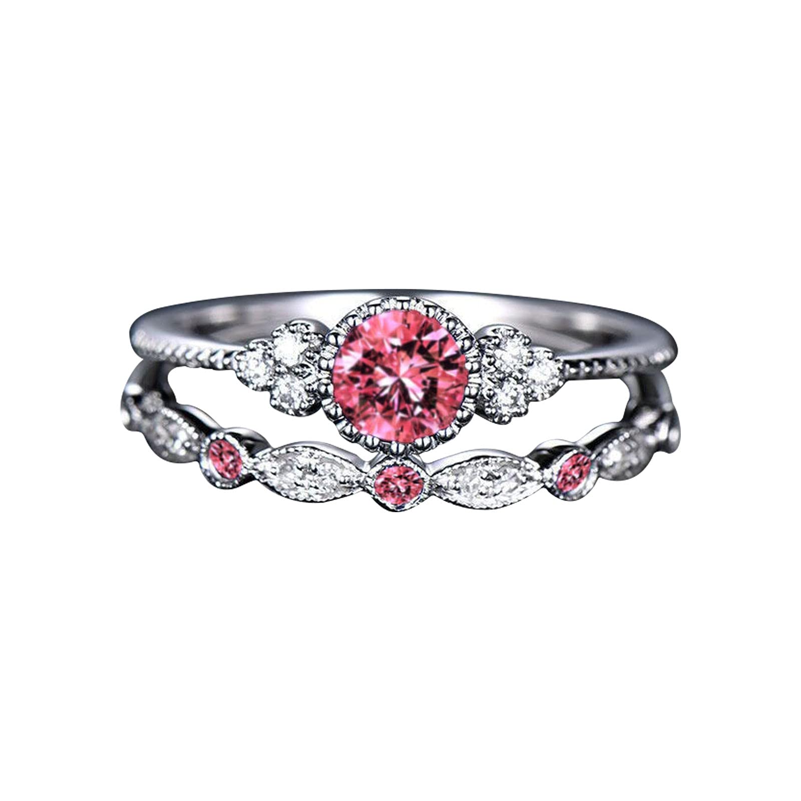 2-Piece Rhinestone Stacking Rings Set for Women - Elegant Gemstone Diamond Rings, Personalized Jewelry Gift for Anniversary, Party, Wedding & Everyday Wear