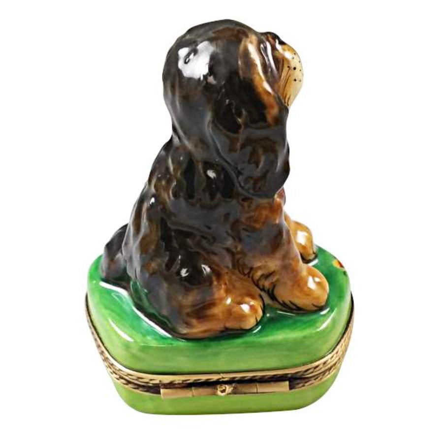 Black & Tan King Charles Spaniel Limoges Porcelain Figurine - Hand-Painted Collectible Dog Statue for Home Decor, Gift & Display