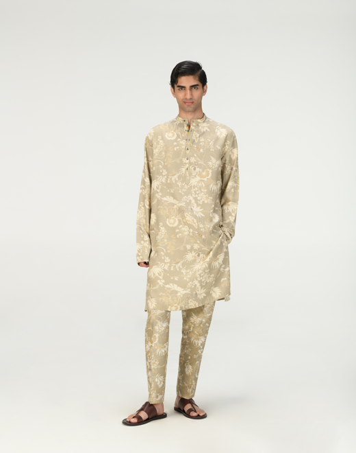 Bade Miyan Kurta - Premium Muga Satin Silk Men's Kurta in Oyster Grey | Traditional Indian Attire for Weddings & Festivals