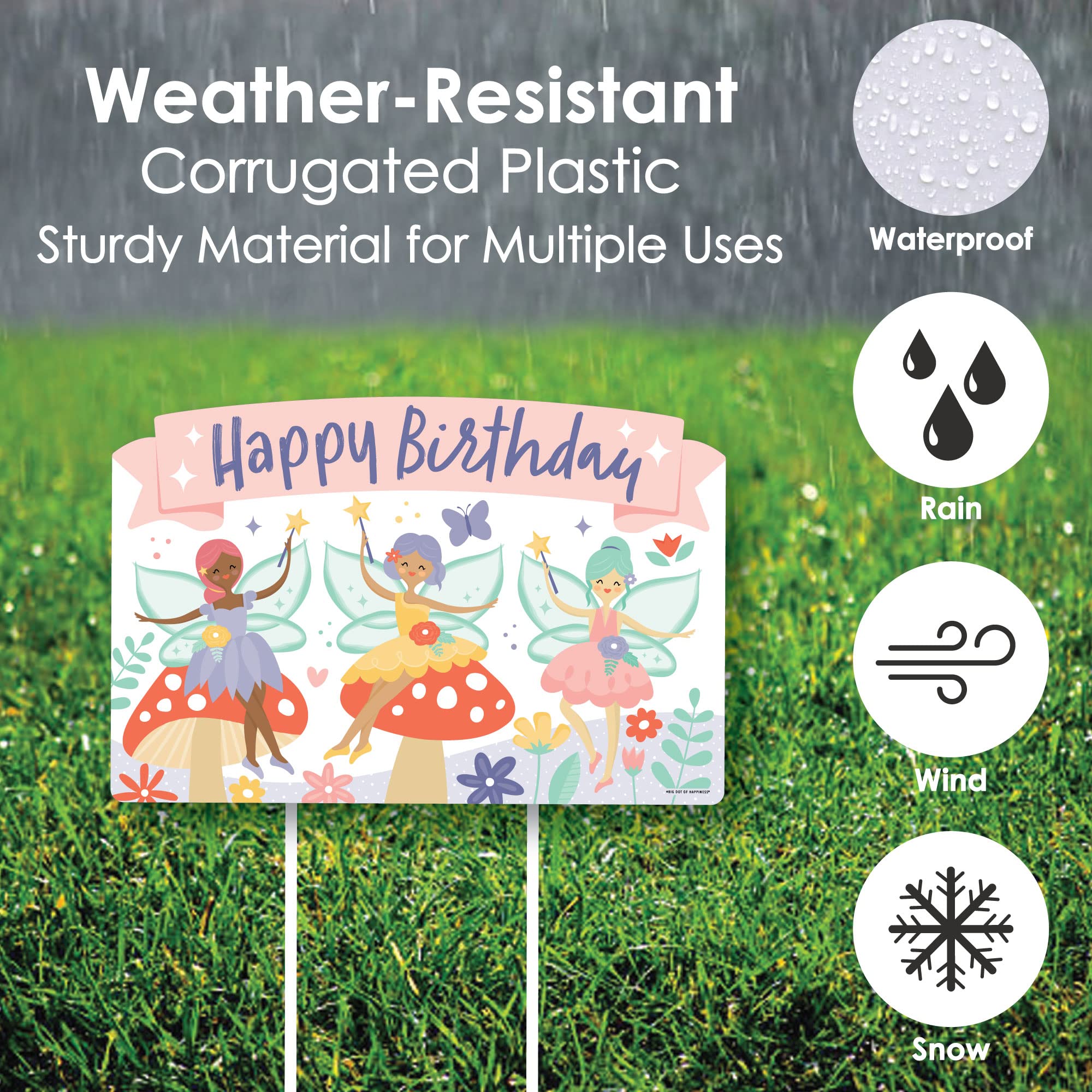 Big Dot of Happiness Let’s Be Fairies - Whimsical Fairy Garden Birthday Party Yard Sign for Outdoor Lawn Decorations - Happy Birthday Party Yard Sign for Girls, Kids Birthday Celebrations & Garden Themed Events