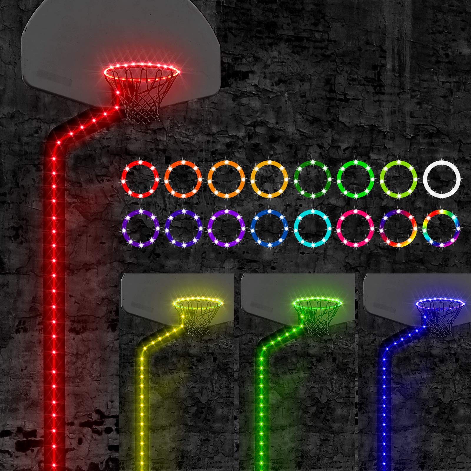 Waybelive LED Basketball Hoop Lights Set - 16 Color Changing Remote Control Basketball Rim & Pole LED Light, Waterproof & Super Bright for Night Play - Perfect Outdoor Basketball Gift for Kids & Adults - Ideal for Driveway, Backyard, and Court Night Games