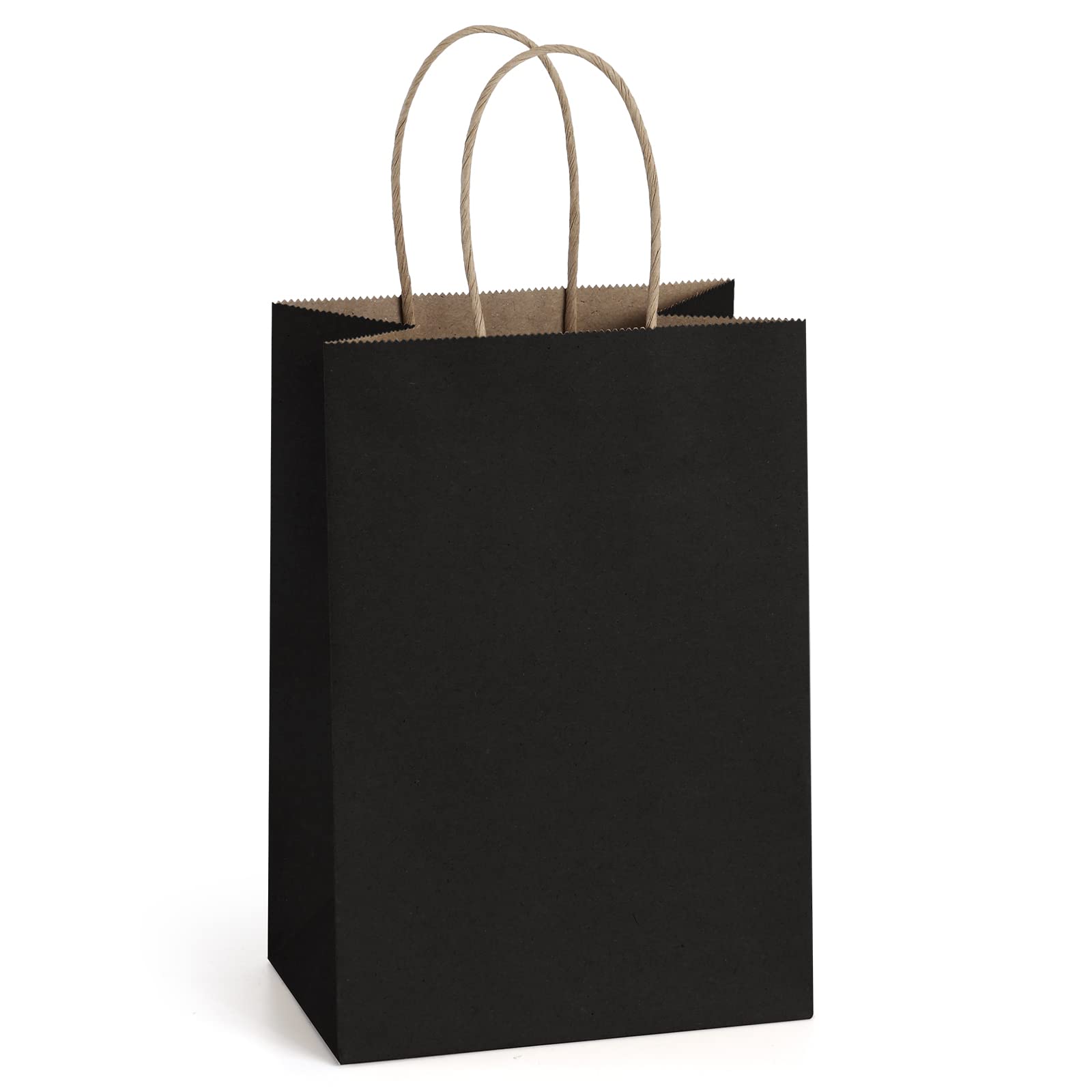 BagDream 100Pcs 5.25x3x8 Inches Kraft Paper Gift Bags with Handles - Small Shopping Bags, Party Favor Bags, Bulk Black Paper Bags for Retail, Wedding Favors & Birthday Party Decorations
