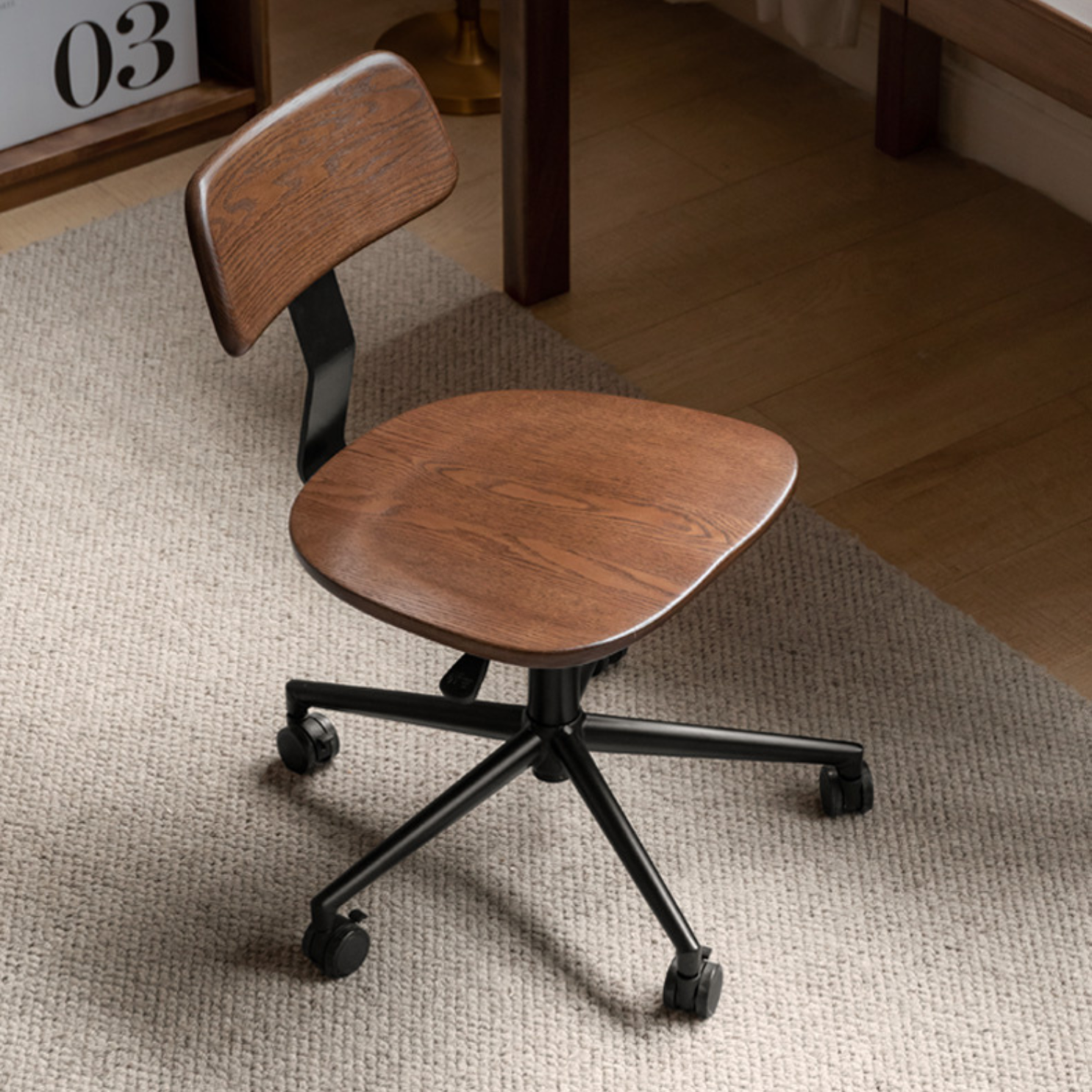Modern Oak Solid Wood Lift & Swivel Office Chair - Ergonomic Rotatable Computer Desk Chair for Home & Office Workspace