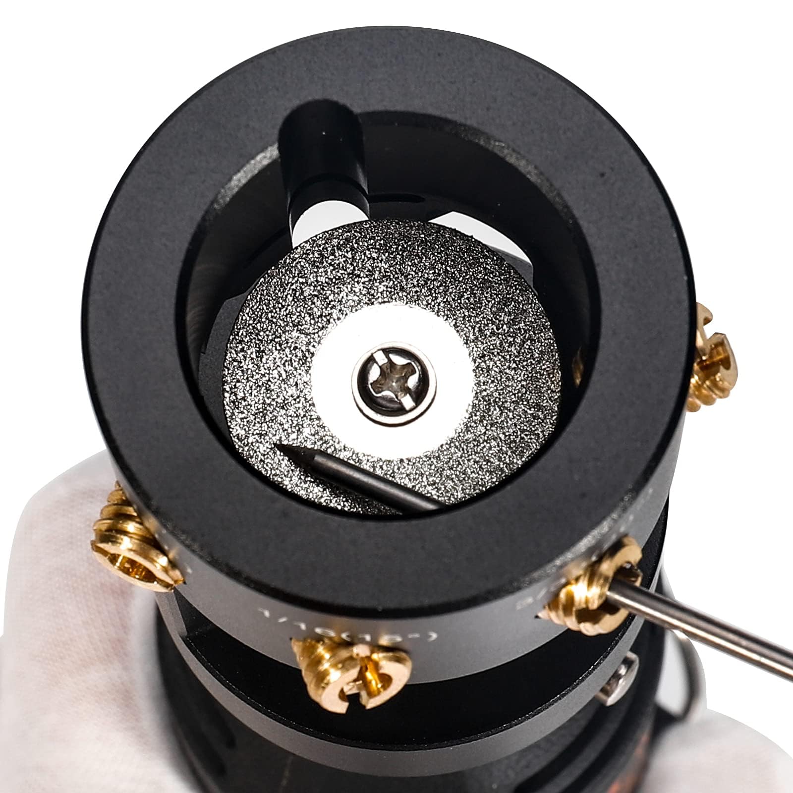 Premium TIG Welding Tungsten Electrode Sharpener - 3 Mirror Aluminum Grinder with Cut-Off Slot, Multi-Angle Adjustments, 4 Copper Screw Holes | Includes 2 CNC Mandrels & 5 Diamond Wheels (25mm) | Perfect for Professional Welding, Metal Fabrication & DIY Projects