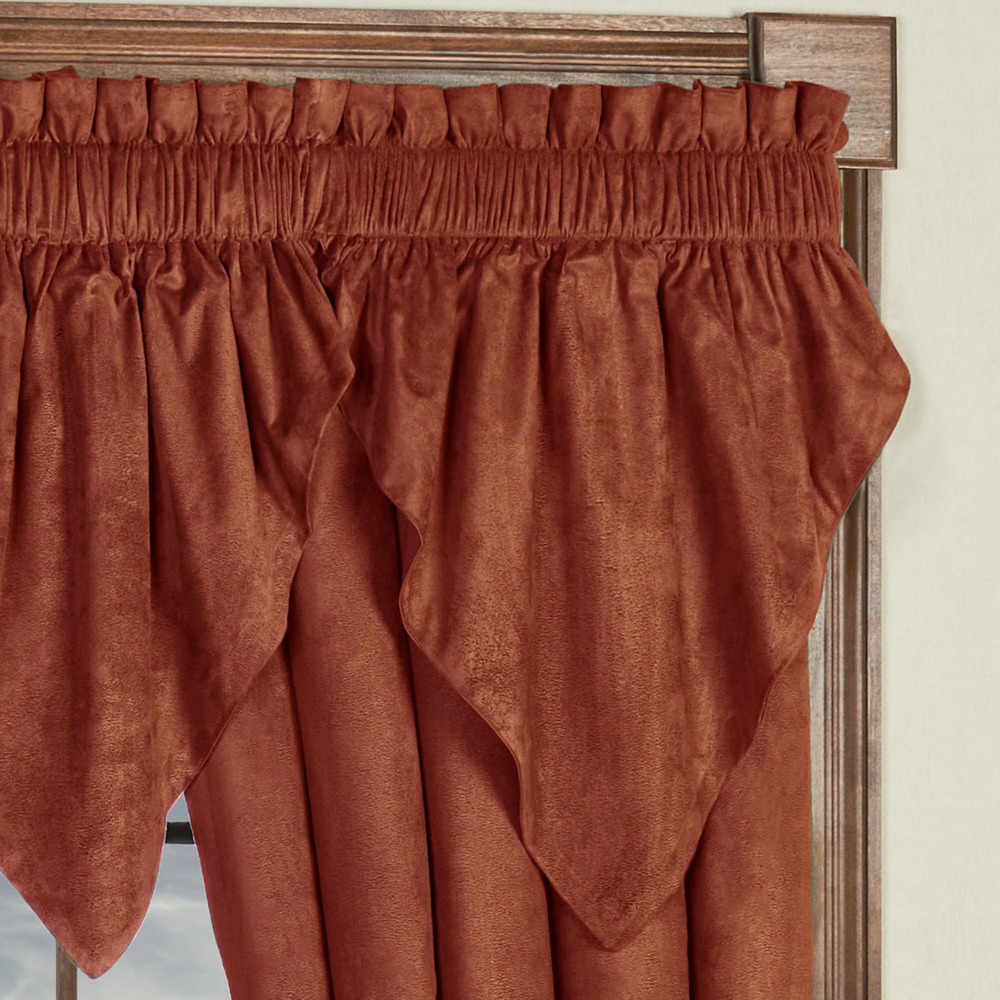 Touch of Class Camden Luxury Window Treatment Set - Neutral Russet Faux Suede Curtains with 3 Ascot Valances | Elegant Home Decor for Living Room & Bedroom