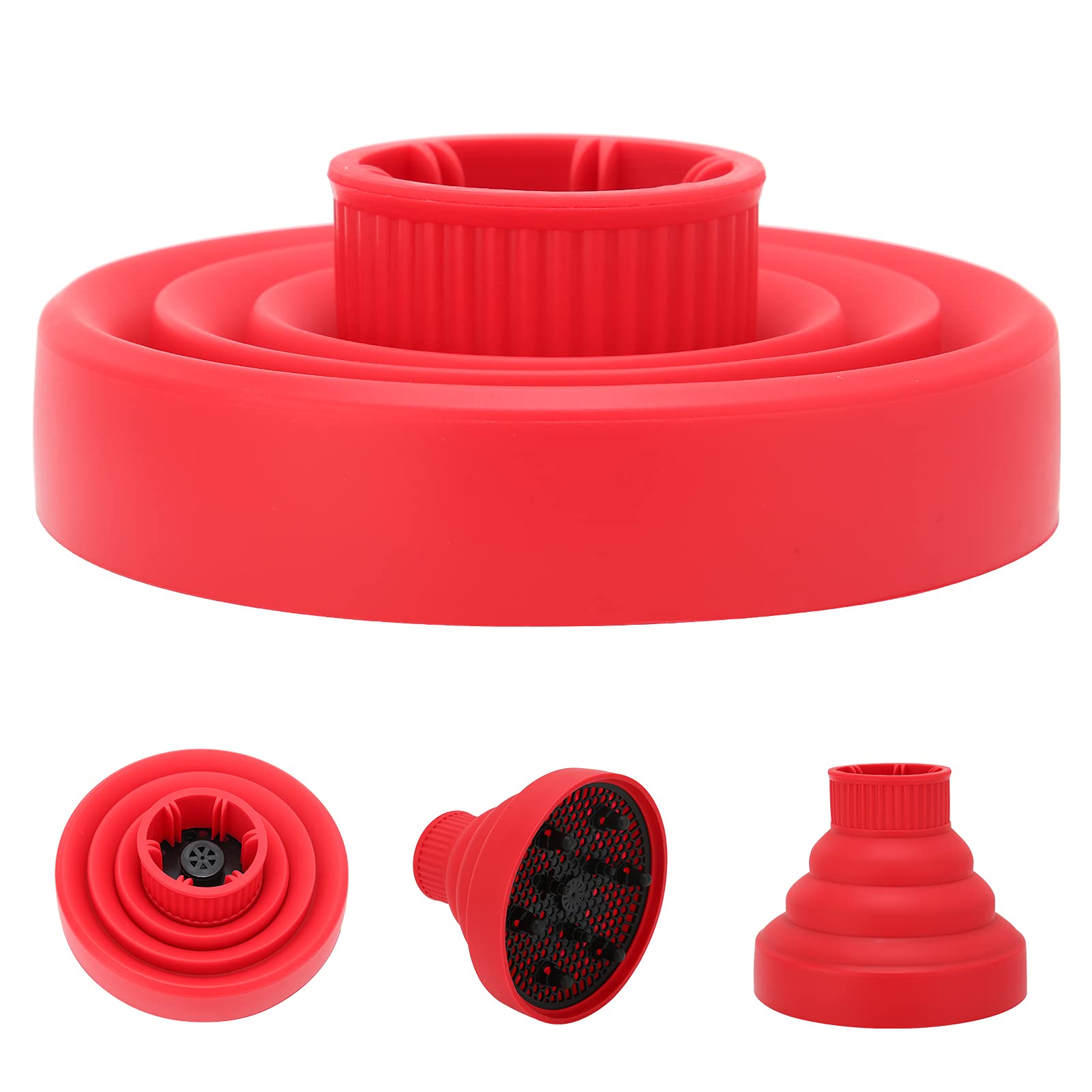 Universal Silicone Hair Dryer Diffuser Attachment for Curly Hair - Portable Travel Folding Blow Dryer Diffuser Defuser (Red) - Perfect for Home, Salon & On-the-Go Styling