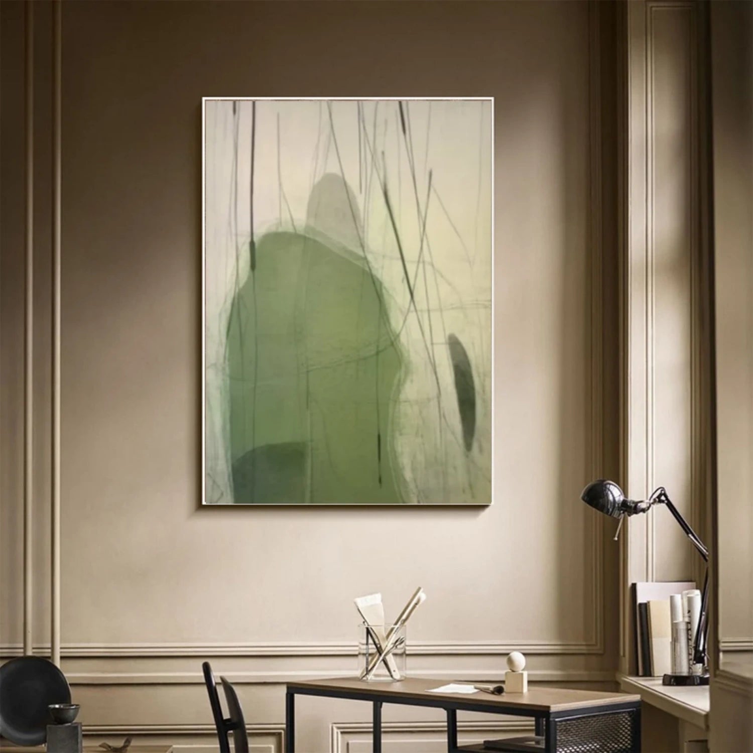 Beige & Green Abstract Wall Art Print #BG120 - Modern Home Decor for Living Room, Bedroom & Office
