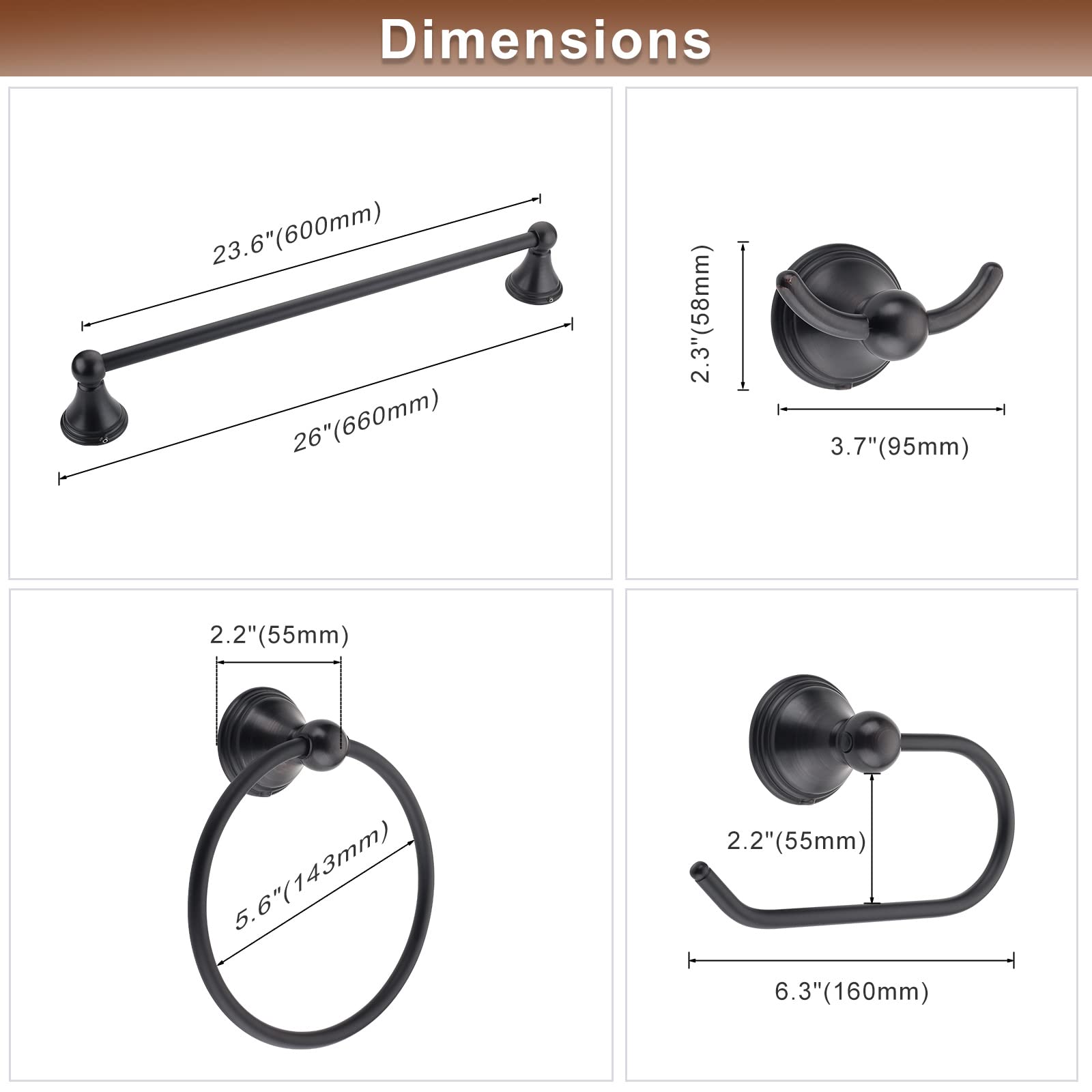 Oil Rubbed Bronze Bathroom Hardware Set - 4 Piece Towel Rack & Bar Holder for Bathroom (18 or 24 Inch) - Rustic Bath Accessories for Modern Homes, Perfect for Guest Bathrooms & Master Suites