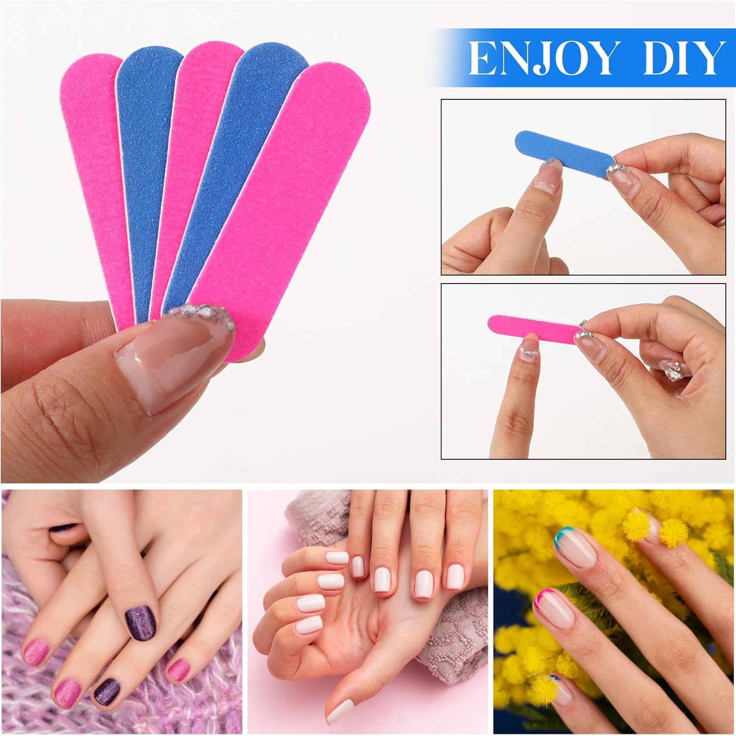 50 Packs Disposable Double Sided Mini Nail Files & Buffers - Travel Size Emery Boards for Natural Nails - Professional & Home Manicure Tools (Pink & Blue) - Perfect for Travel, Salon Use & DIY Nail Care