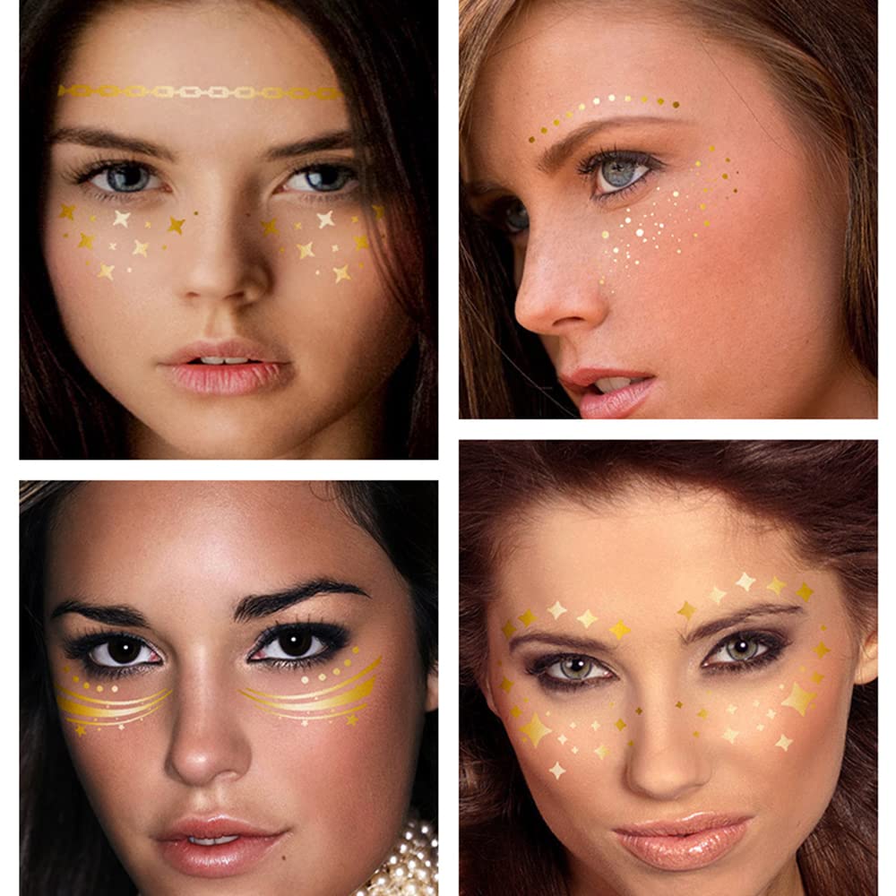 Golden Round Face Temporary Tattoos - Easy to Apply & Remove, Natural Look, Long Lasting | Perfect for Festivals, Cosplay, Halloween & Costume Parties
