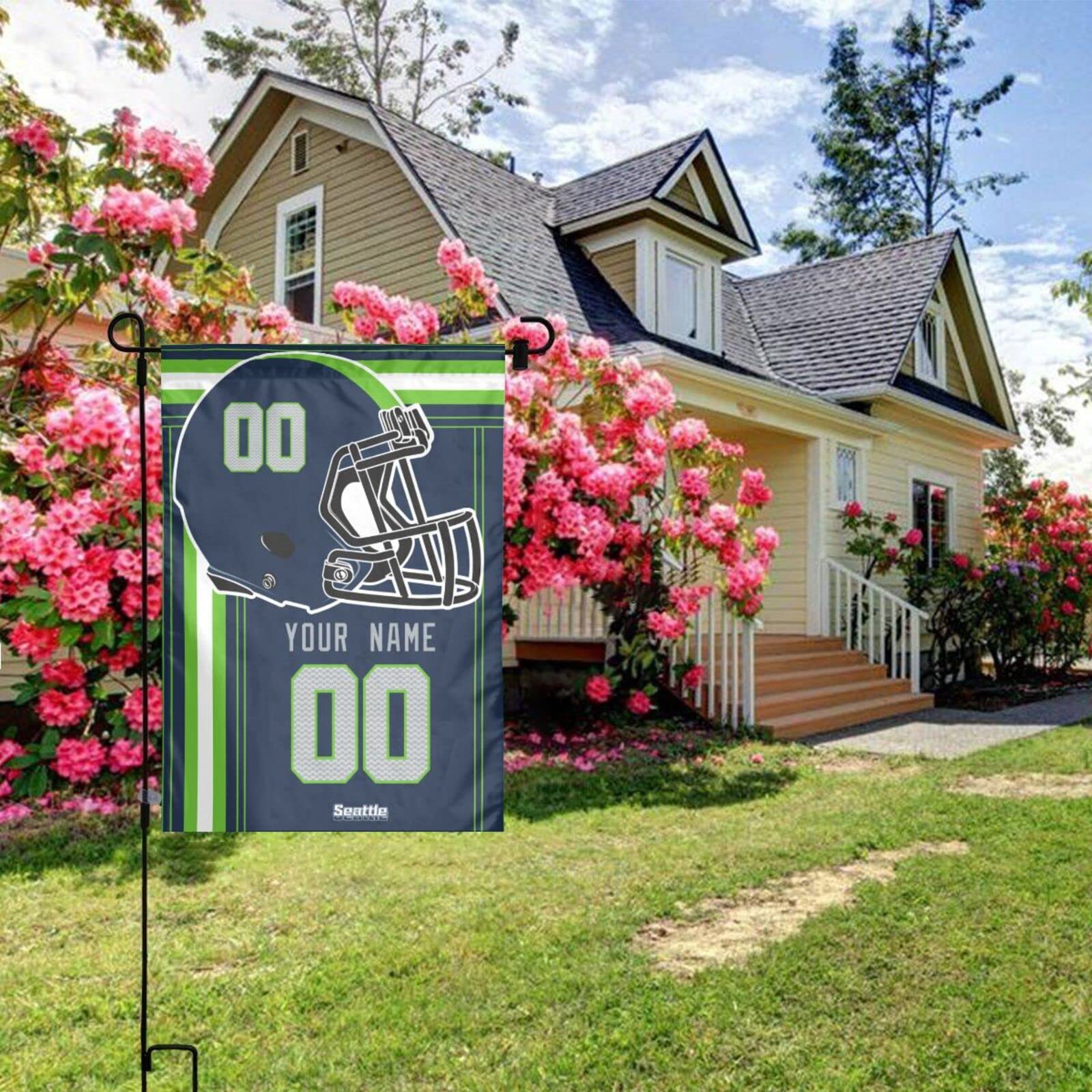 Double Sided Personalized Seattle Garden Flag - Custom Name & Number for Sports Fans | Perfect for Home Decor, Yard Display & Team Spirit Gifts