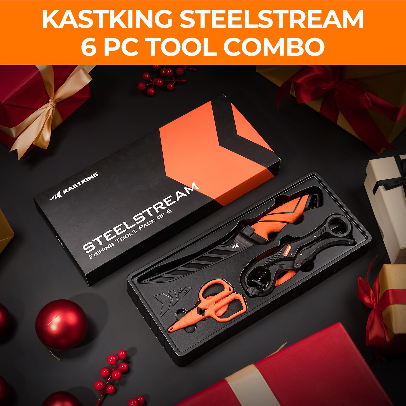 **KastKing SteelStream 6-Piece Fishing Tool Kit – Corrosion-Resistant Fishing Pliers, Fillet Knife, Floating Fish Lip Gripper, Braid Scissors & Tool Retractor – Perfect Fishing Gifts for Men – Ideal for Saltwater & Freshwater Fishing**