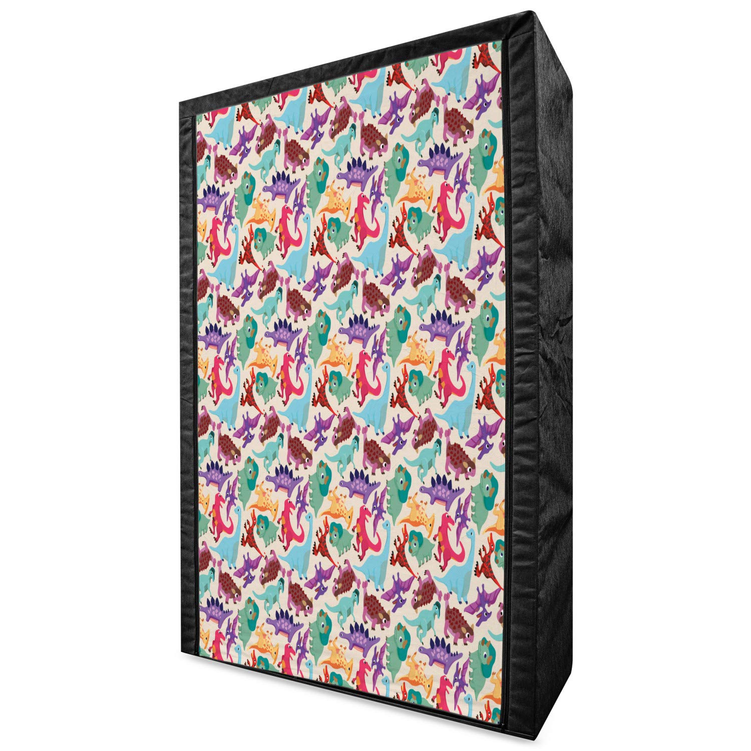 Ambesonne Dinosaur Portable Fabric Wardrobe - Cartoon Dinosaur Pattern Clothing Organizer with Shelves, 42.5 Inch Multicolor Storage Closet for Kids Room, Playroom or Nursery - Perfect for Toy Storage and Kids Clothes Organization
