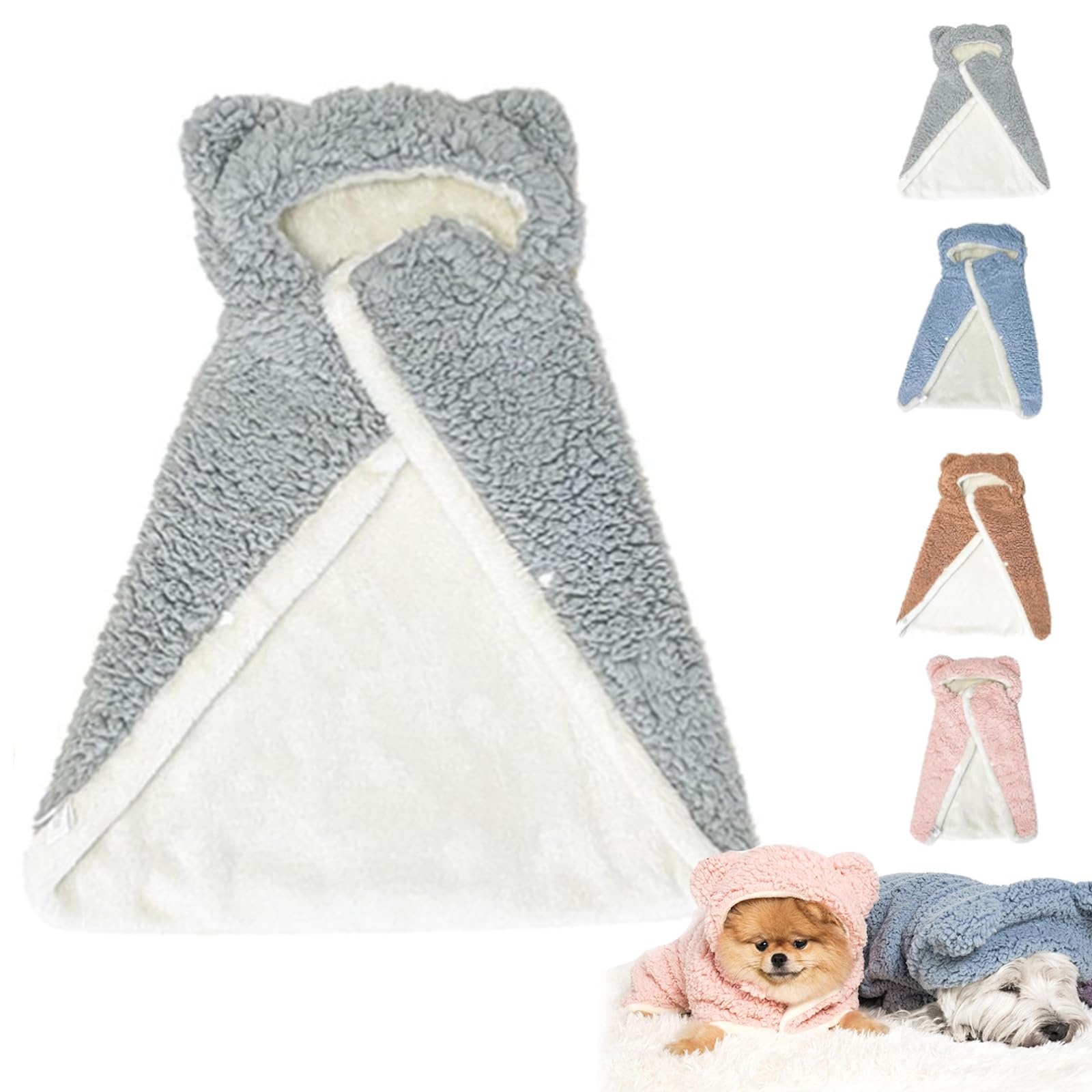 Warm Dog & Cat Cape Blanket with Hood - Cozy Pet Robe for Small Dogs - Soft Winter Sleeping Blanket for Puppies & Kittens (Gray, Medium) - Perfect for Indoor Lounging & Outdoor Adventures