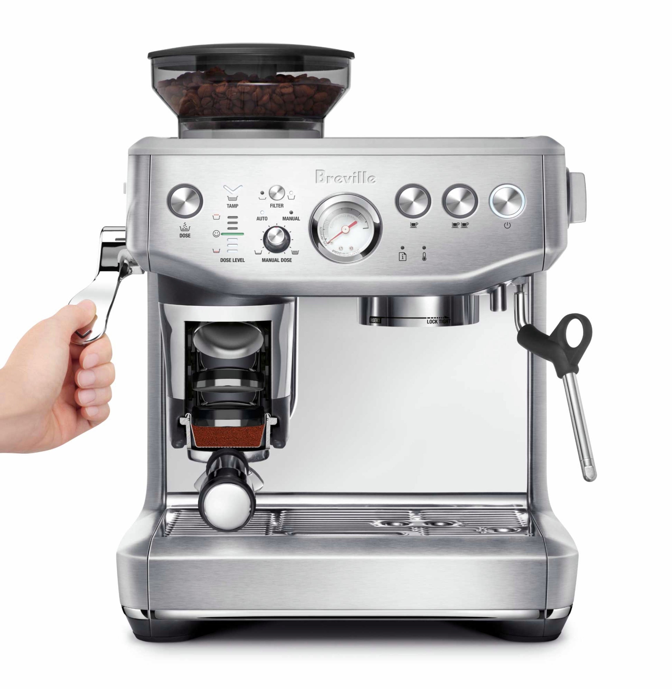 Breville Barista Express® Impress BES876BSS Espresso Machine with Built-in Grinder - Stainless Steel Home Coffee Maker for Latte, Cappuccino & Americano | Perfect for Coffee Shops & Home Baristas