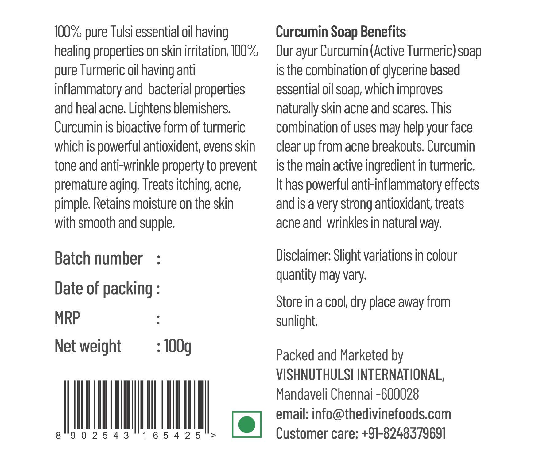 Organic Turmeric & Curcumin Handmade Soap by The Divine Foods - 200g (2 x 100g Bars) - Natural Skincare for Acne, Eczema & Glowing Skin
