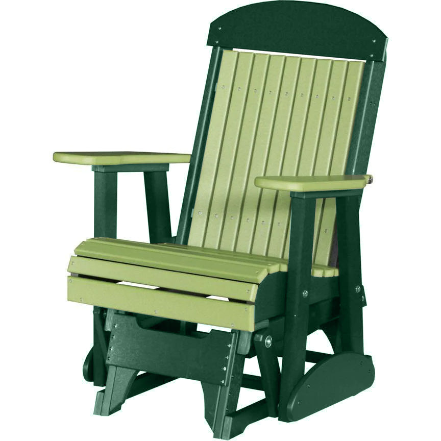 LuxCraft Lime Green 2-Foot Classic Highback Recycled Plastic Glider Chair - Perfect for Patio, Garden, and Outdoor Relaxation