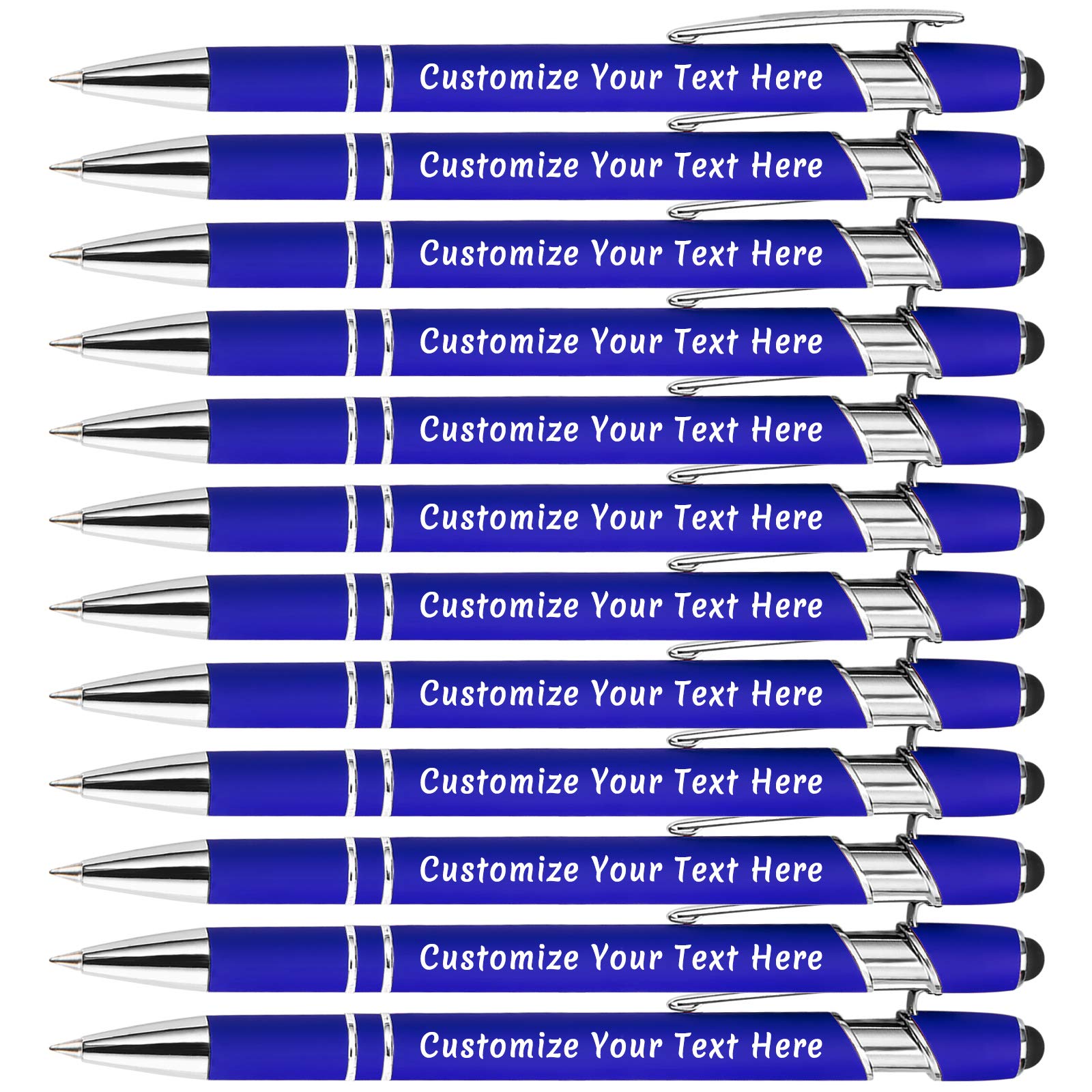 Personalized Engraved Ballpoint Pen with Stylus - Custom Name, Logo or Message - Soft Touch Metal - Medium Point Black Ink (12 Pack) - Perfect for Birthdays, Anniversaries, Graduations, Corporate Gifts & Office Use