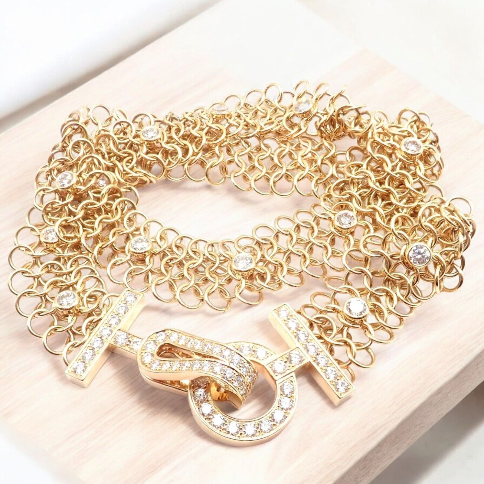 Authentic Cartier Agrafe 18k Rose Gold Diamond Link Bracelet - Size 17 - Luxury Jewelry Gift for Women - Perfect for Anniversaries, Weddings & Special Occasions
