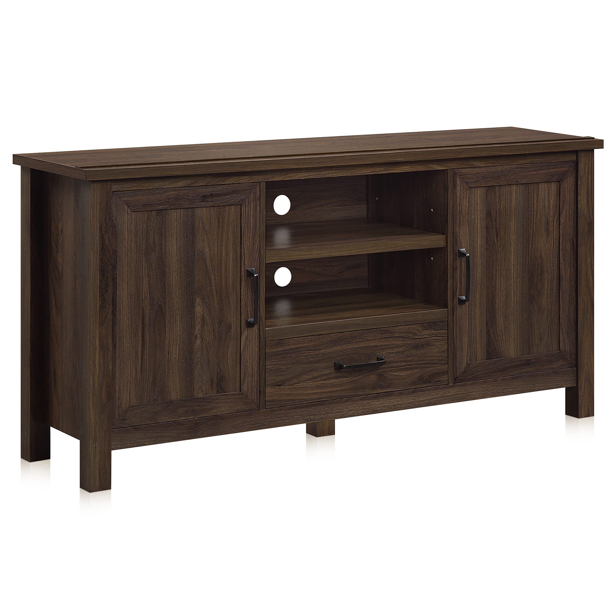 BELLEZE 60 Inch Modern Farmhouse TV Stand Entertainment Center for 65 Inch TVs, Dark Walnut Buffet Storage Cabinet with Shelves - Perfect for Living Room, Bedroom & Home Theater Setup
