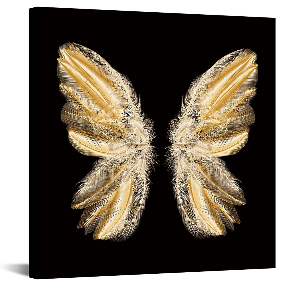 Canvbay Black & Gold Abstract Butterfly Angel Wings Canvas Wall Art - 24x24 Inch Modern Fashion Painting for Bedroom, Girl's Room Decor | Perfect for Nursery, Living Room & Home Office Wall Decor