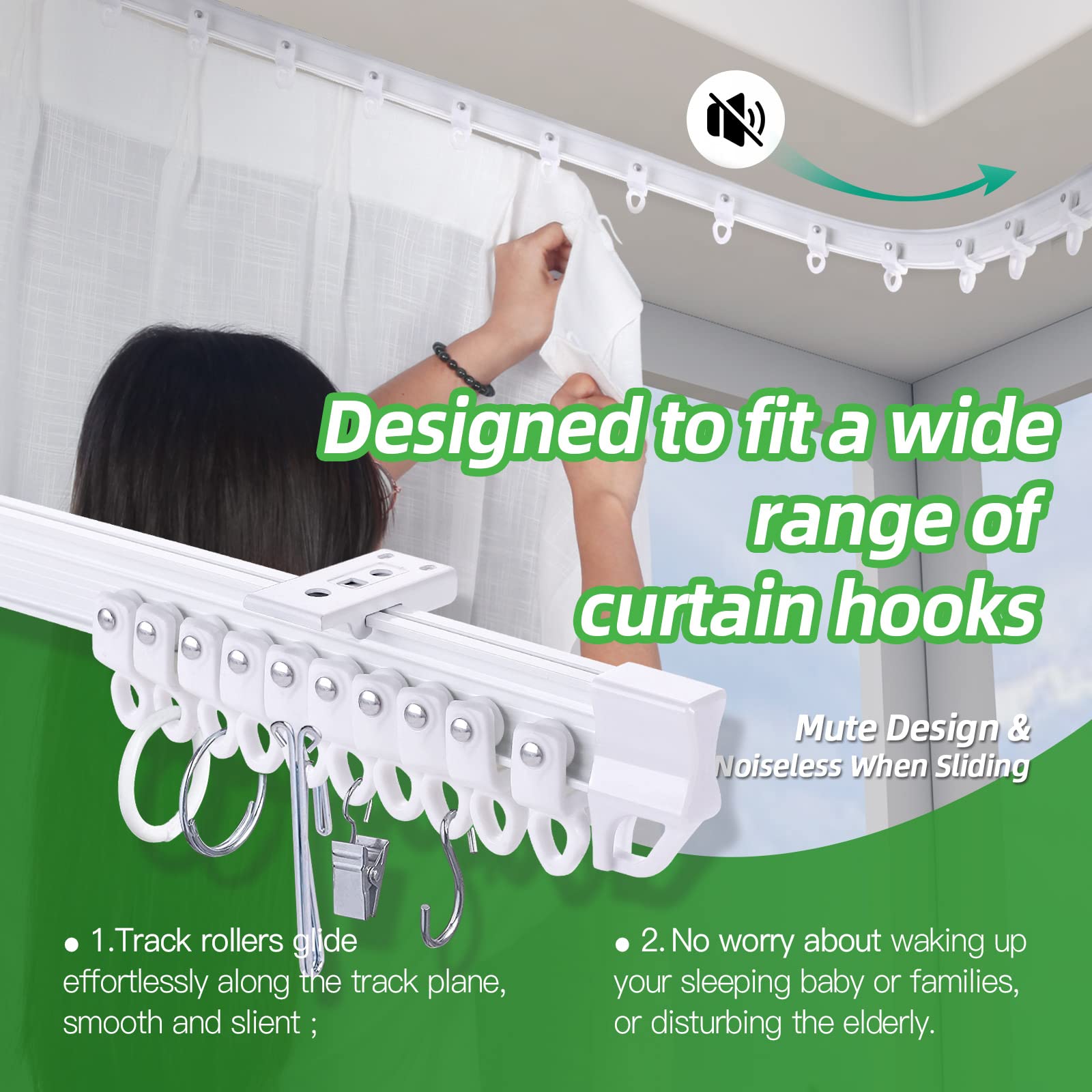 Flexible Bendable Ceiling Curtain Track 2.5M/8.2FT - White Curtain Rail System for Curved Ceilings, Room Dividers & Bay Windows | Easy Install L-Shape/U-Shape Mounting | Perfect for Bedrooms, Showers, RVs & Home Decor