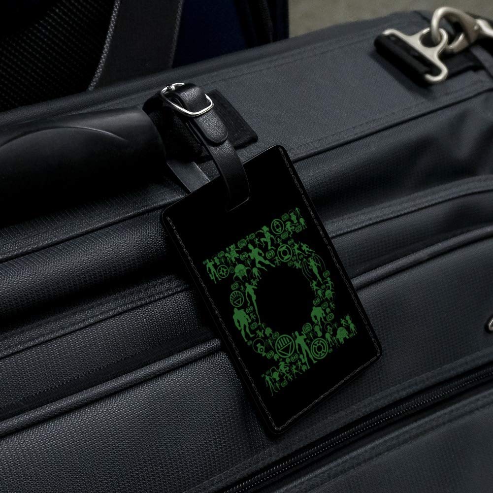 Green Lantern Logo Leather Luggage Tag - Rectangle ID Card Holder for Travel Bags & Suitcases - DC Comics Superhero Gift for Fans