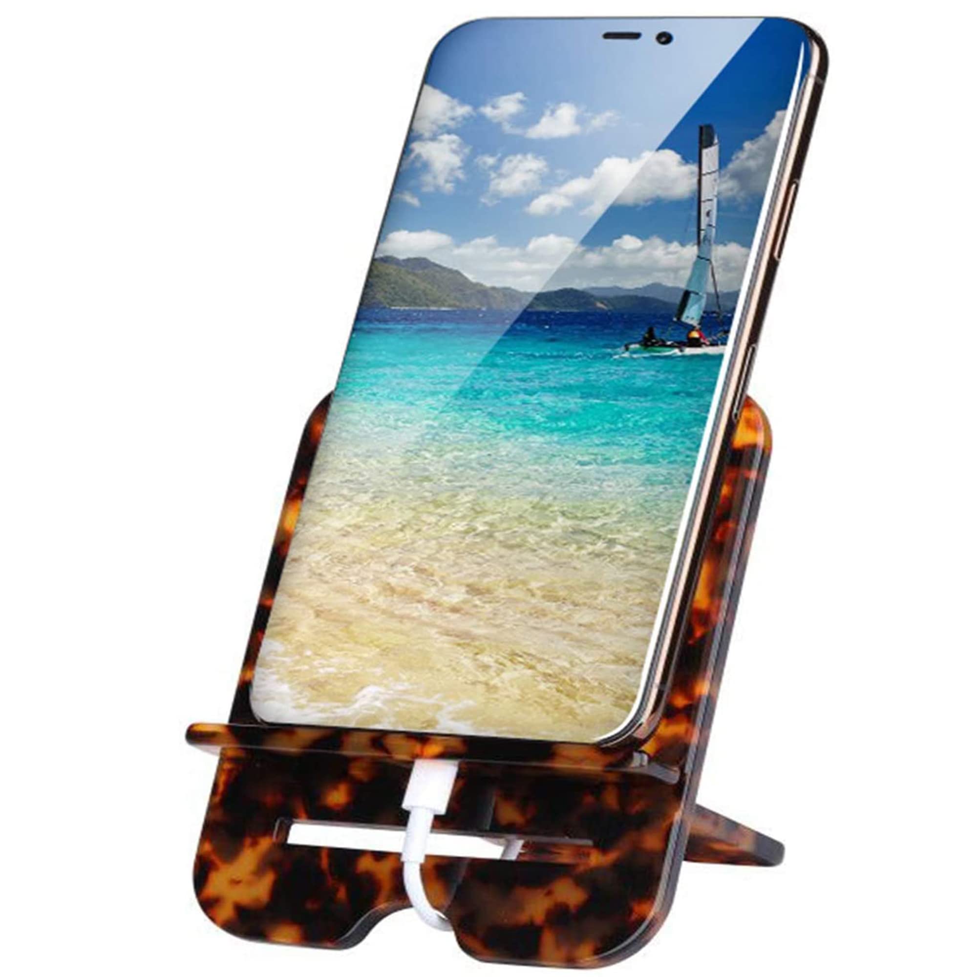 Tortoise-Tone Resin Phone Stand for iPhone, iPad & Samsung - Desk Holder for Office & Home Use