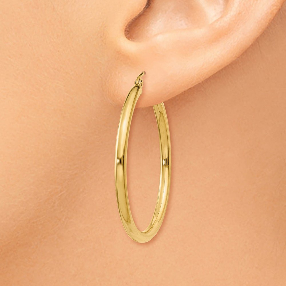 14K Yellow Gold Polished 2.5mm Lightweight Round Hoop Earrings for Women - Perfect for Everyday Wear, Gifts & Special Occasions