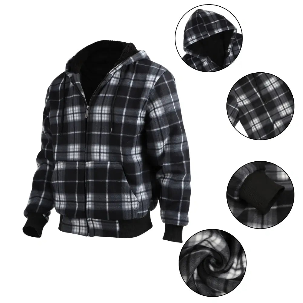 Men's Plaid Sherpa Lined Sweatshirt - Warm Flannel Shirt Jacket for Winter, Cozy Fleece-Lined Pullover for Outdoor Activities & Casual Wear