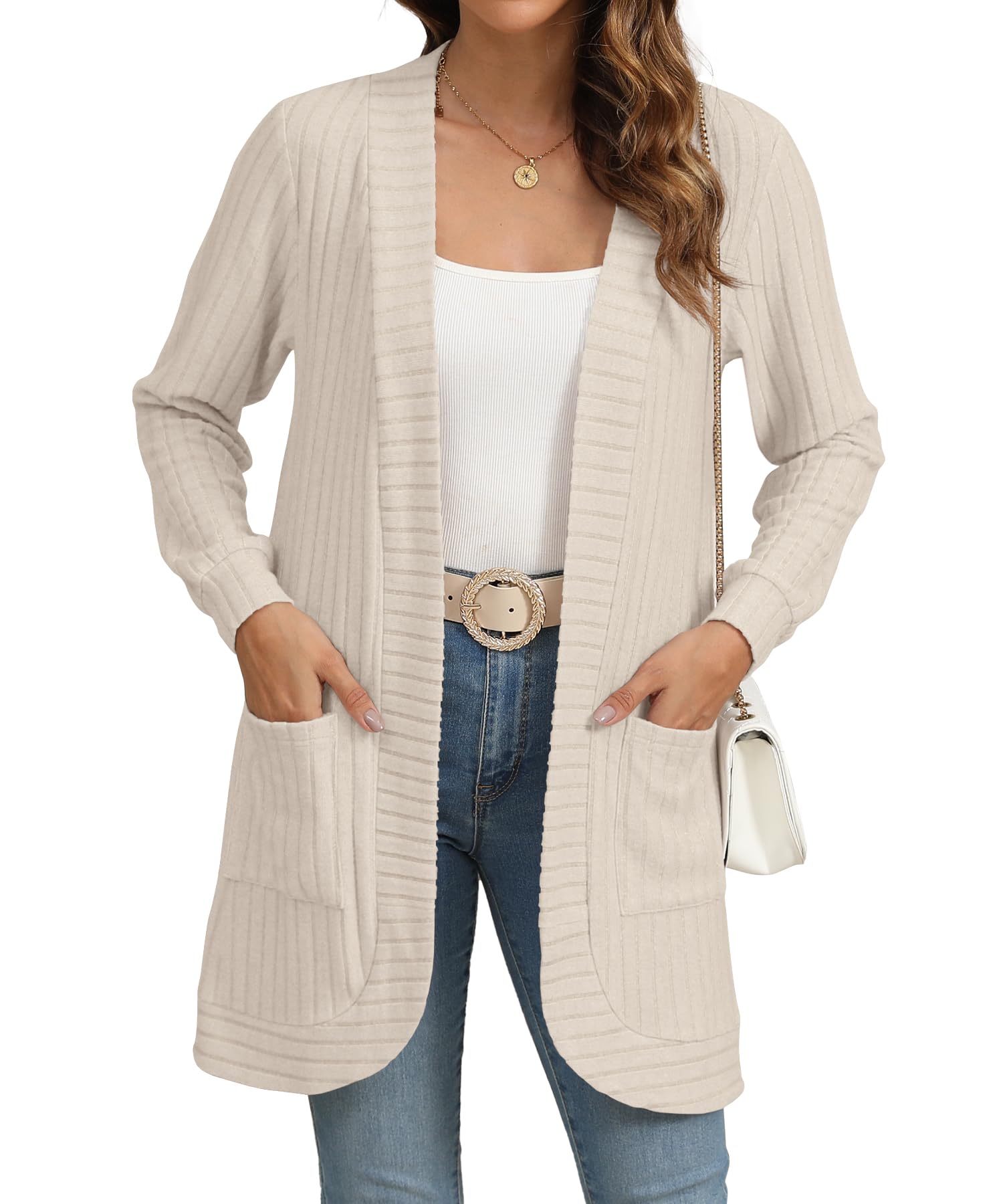 Women's Lightweight Long Sleeve Open Front Cardigan - Casual Loose Knit Sweater with Pockets | Perfect for Office Wear, Layering & Fall Fashion Outfits