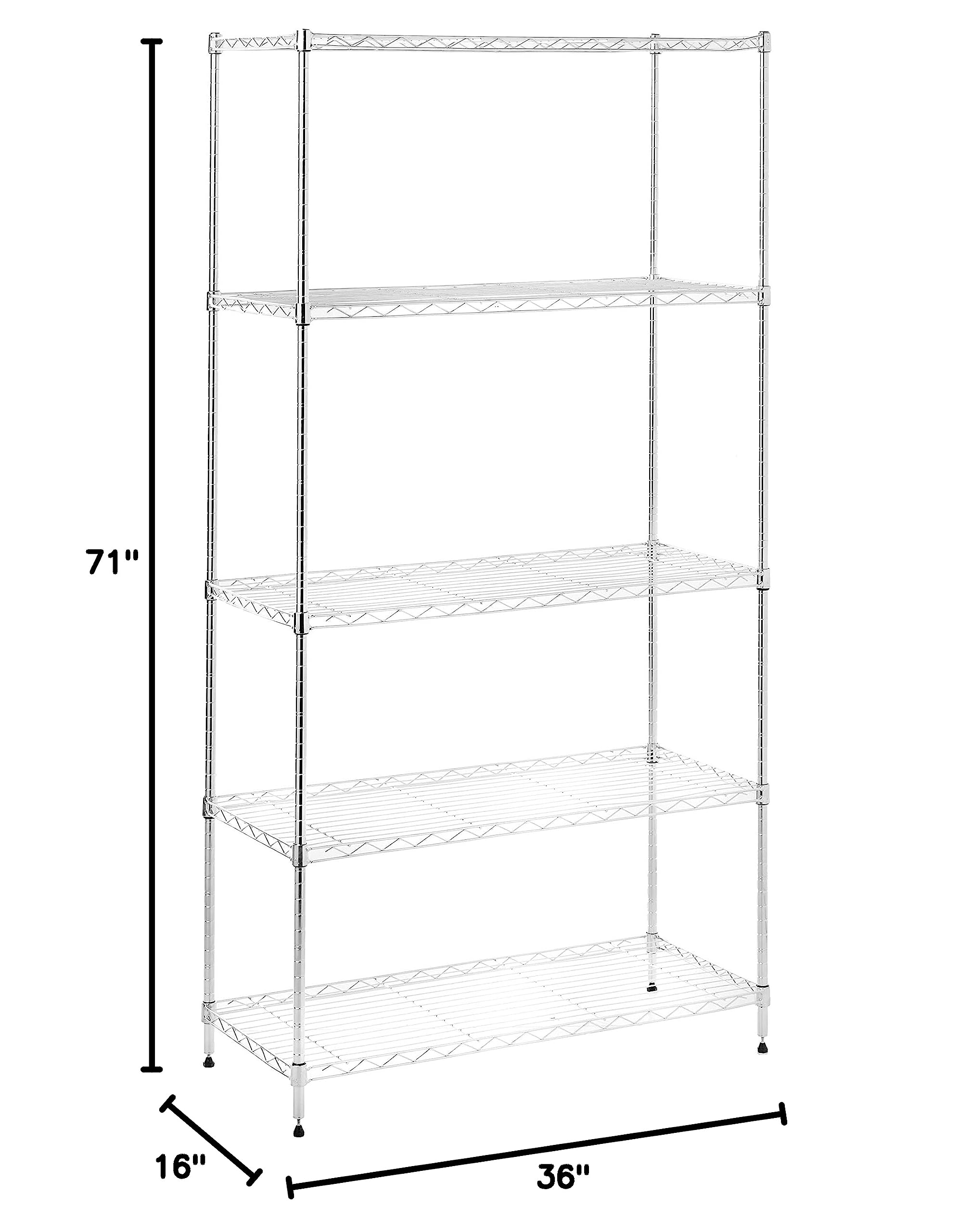 IRIS USA 5-Tier Metal Wire Storage Shelf Unit - Heavy Duty Organizer Rack for Garage, Closet, Pantry & Home Organization (Silver)