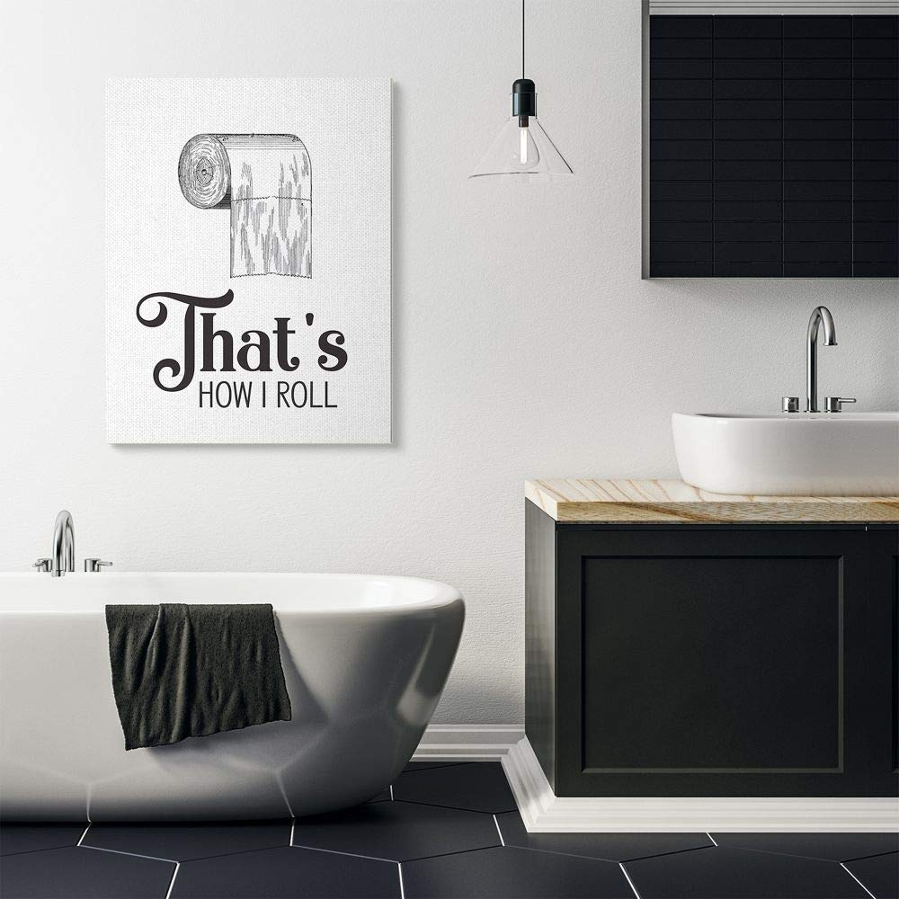Stupell Industries 'That's How I Roll' Funny Toilet Paper Bathroom Wall Art - 36x48 Inch Canvas Print with Artist Lettering - Perfect for Bathroom Decor, Housewarming Gifts & Humorous Home Accessories