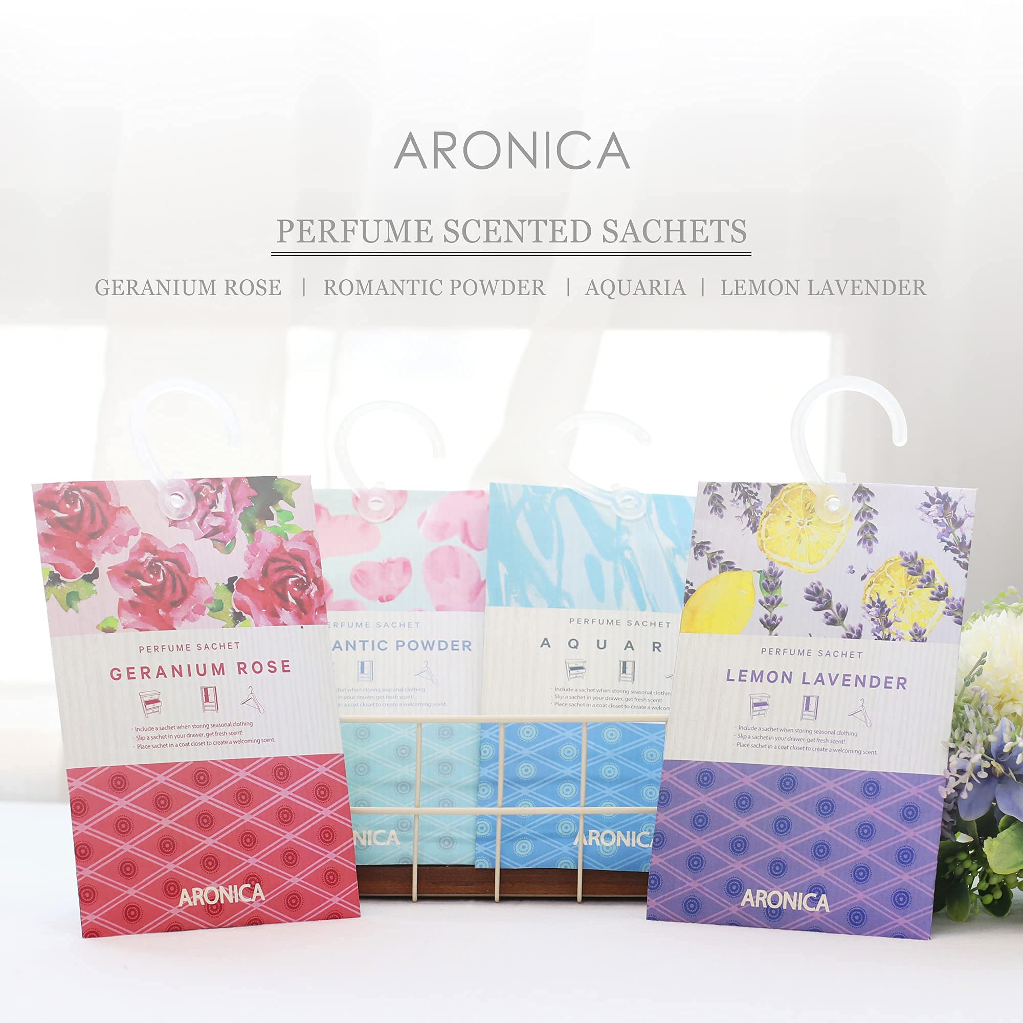 Aronica Linen Closet Sachets - 16 Pack Long Lasting Aquatic Scented Closet Fresheners | Non-Toxic Fabric Freshener for Drawers, Wardrobes & Storage Spaces