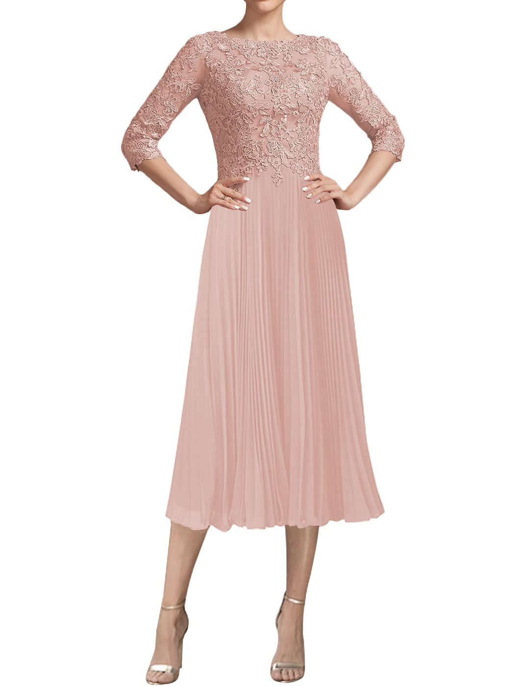Elegant Tea-Length Lace Mother of the Bride Dress - Chiffon Wedding Guest Evening Gown for Women | Perfect for Weddings, Formal Events & Special Occasions