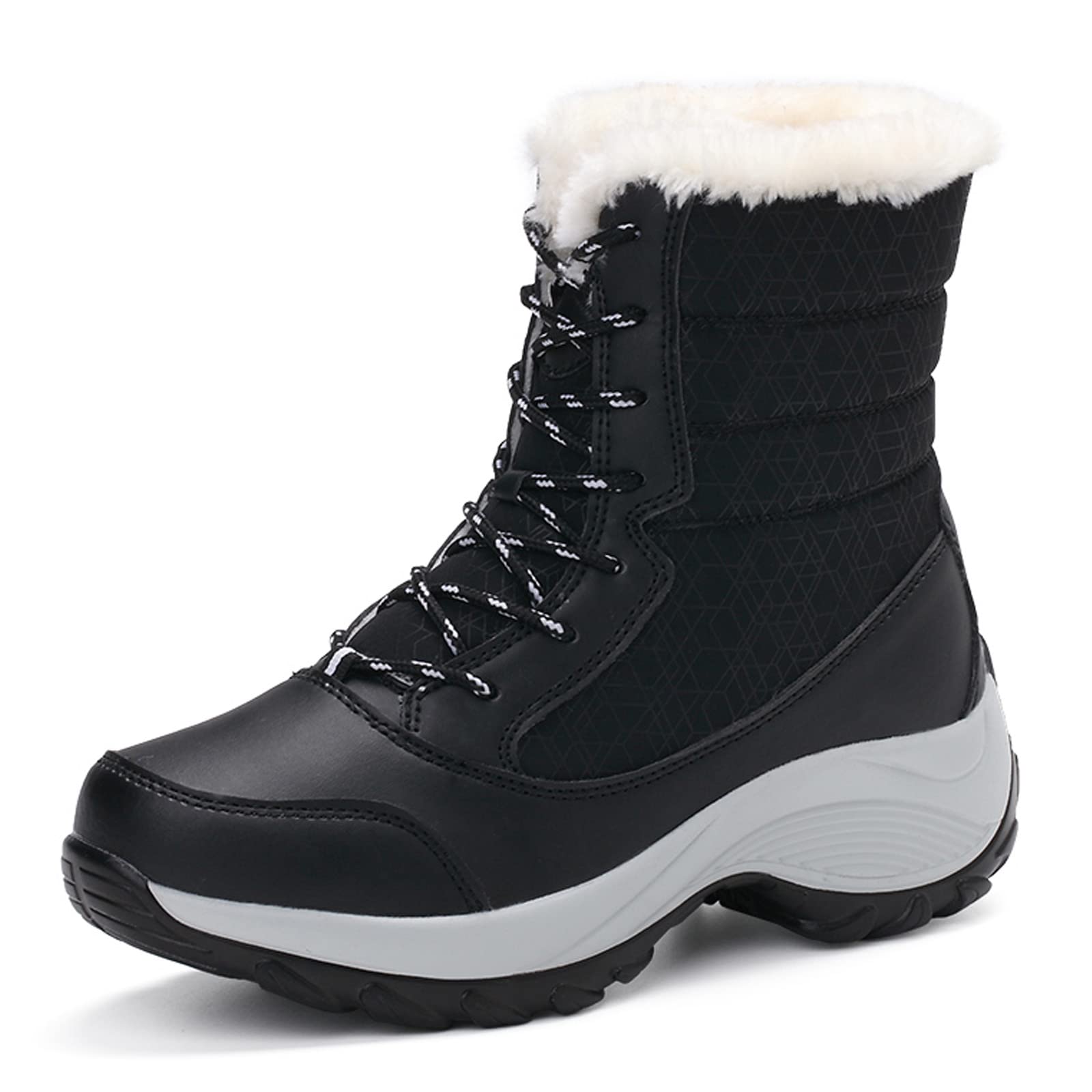 CYNLLIO Women's Winter Snow Boots - Faux Fur Lined Ankle Boots for Cold Weather | Waterproof Anti-Slip Wedge Platform Sneakers | Warm Comfortable Outdoor Shoes for Snow, Hiking & Daily Wear