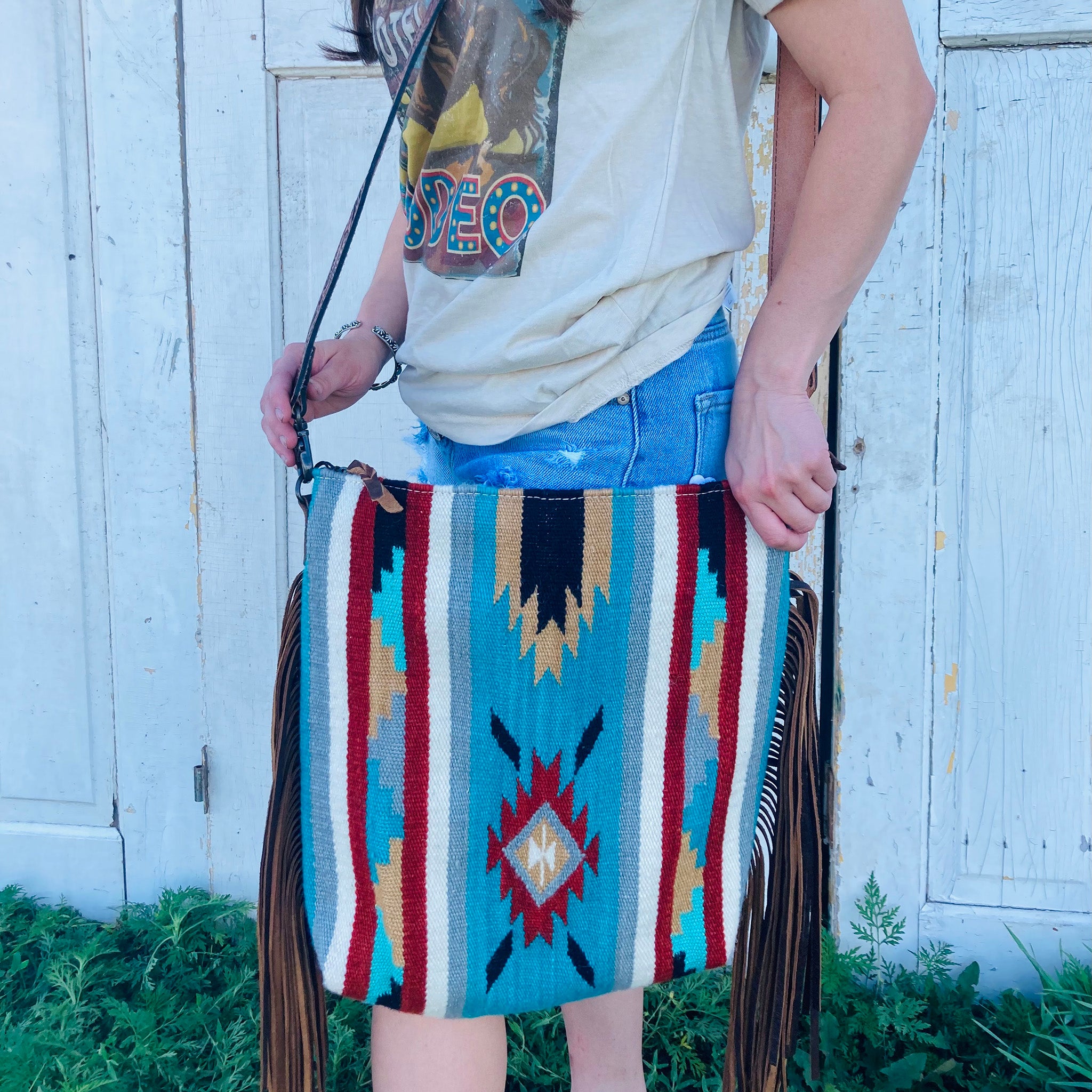 American Darling Aztec Print Blanket with Fringe - Stylish Crossbody Wrap for Outdoor Picnics, Beach Days & Boho Fashion