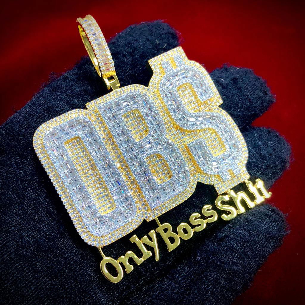 Custom Yellow Gold Finish Baguette Pendant - Only Boss Shit Necklace for Men | Hip Hop Jewelry, Streetwear Accessory, Gift for Rappers & Trendsetters