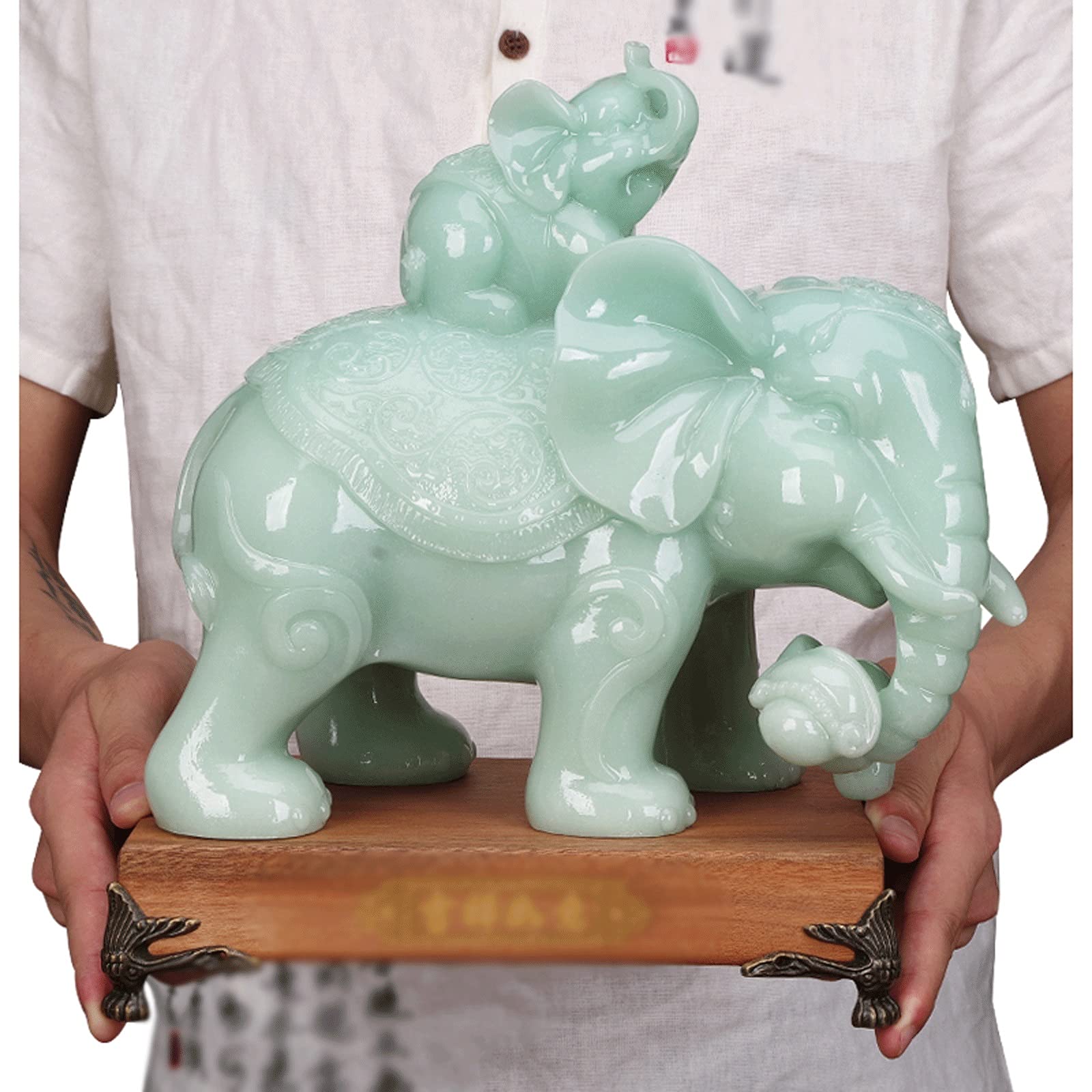 FEIYIYANG Jade Elephant Statue - Handcrafted Feng Shui Lucky Decor for Home, Office Desk & Shelf Display | Perfect Gift for Housewarming & Meditation Spaces