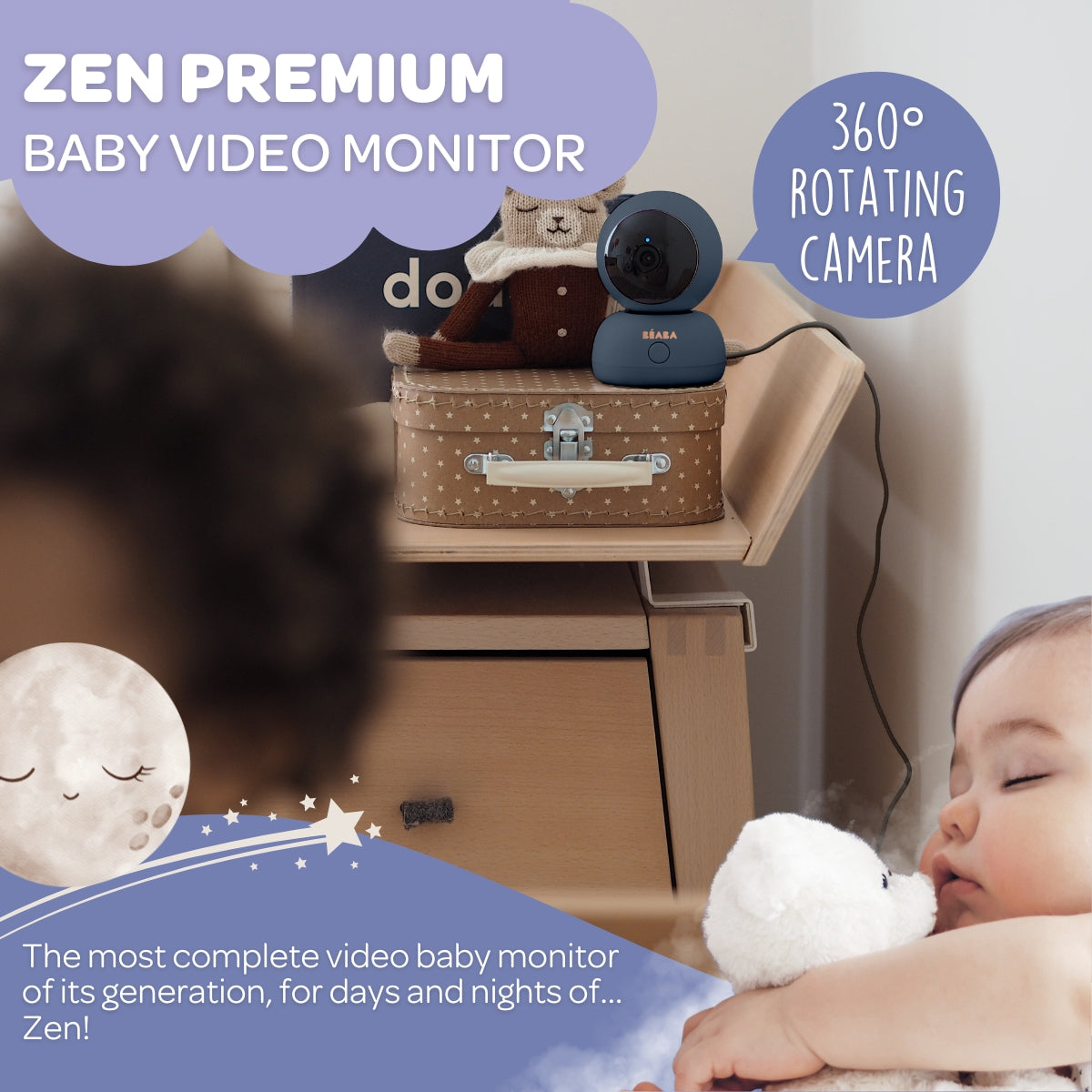 Beaba Zen Premium WiFi Baby Monitor with 5-Inch 720P HD Color Screen, Two-Way Audio & Night Vision - Ideal for Nursery, Bedroom, and Travel Use