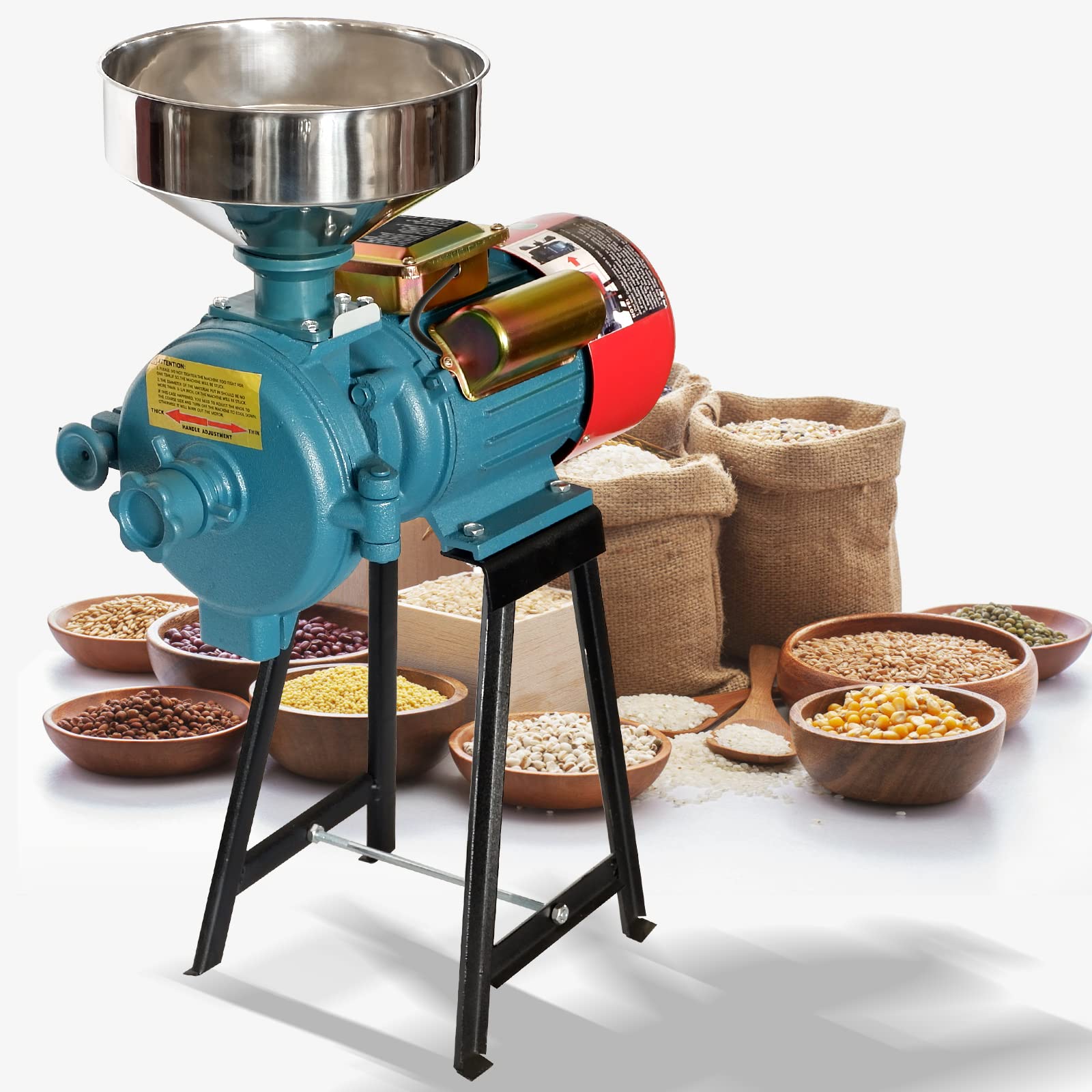 MOPHOTO 3000W Electric Grain Grinder Mill for Corn, Rice, Wheat & Dry Cereals - Powder Machine with Funnel, 110V - Perfect for Home Baking, Coffee Grinding & Healthy Meal Prep