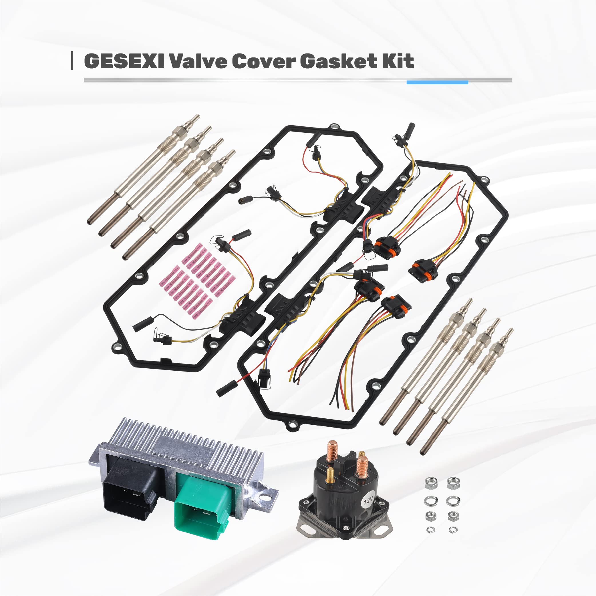 Valve Cover Gasket Kit with 8 Glow Plugs, 4 Injector Glow Plug Harnesses, Relay Solenoid & Controller - Compatible with 1998-2003 7.3L Ford Powerstroke Diesel Engine - Perfect for Engine Repairs & Maintenance