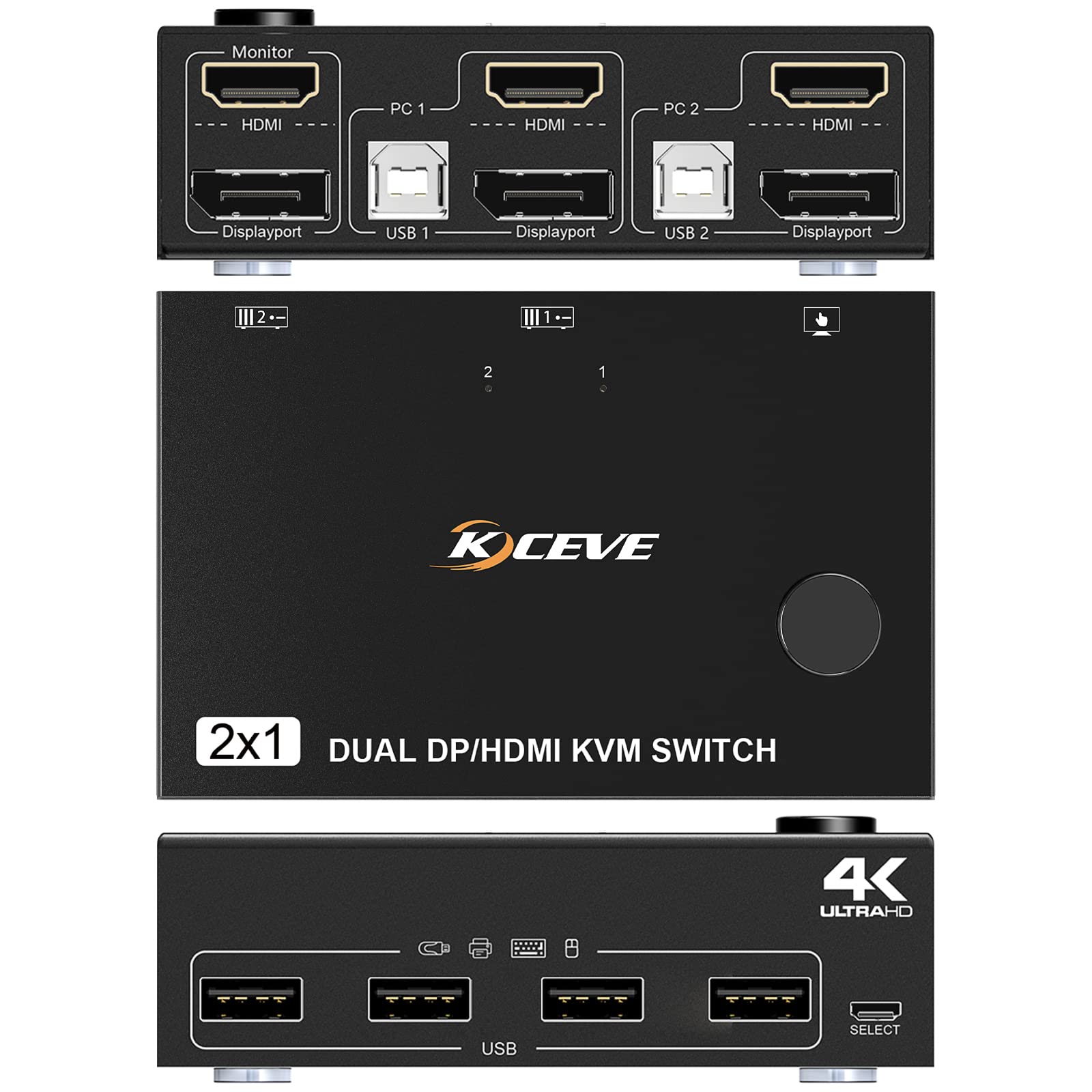 DP HDMI KVM Switch 2 Port 4K@60Hz - Dual Monitor USB KVM Switch for 2 Computers, Share Keyboard Mouse & Display - Perfect for Home Office, Gaming Setup and Multi-PC Workstations
